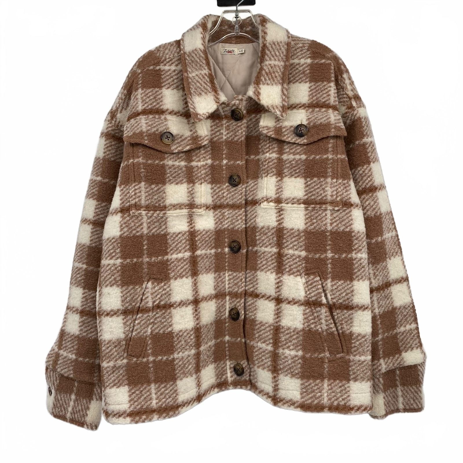 Faherty Brown Cream Plaid Fieldstorm Blanket Shacket