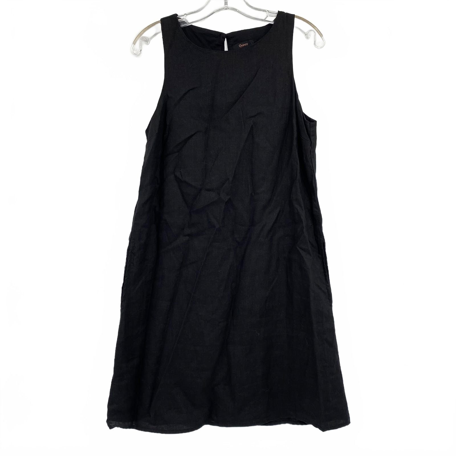 Quince Black Sleeveless Linen Mini Dress