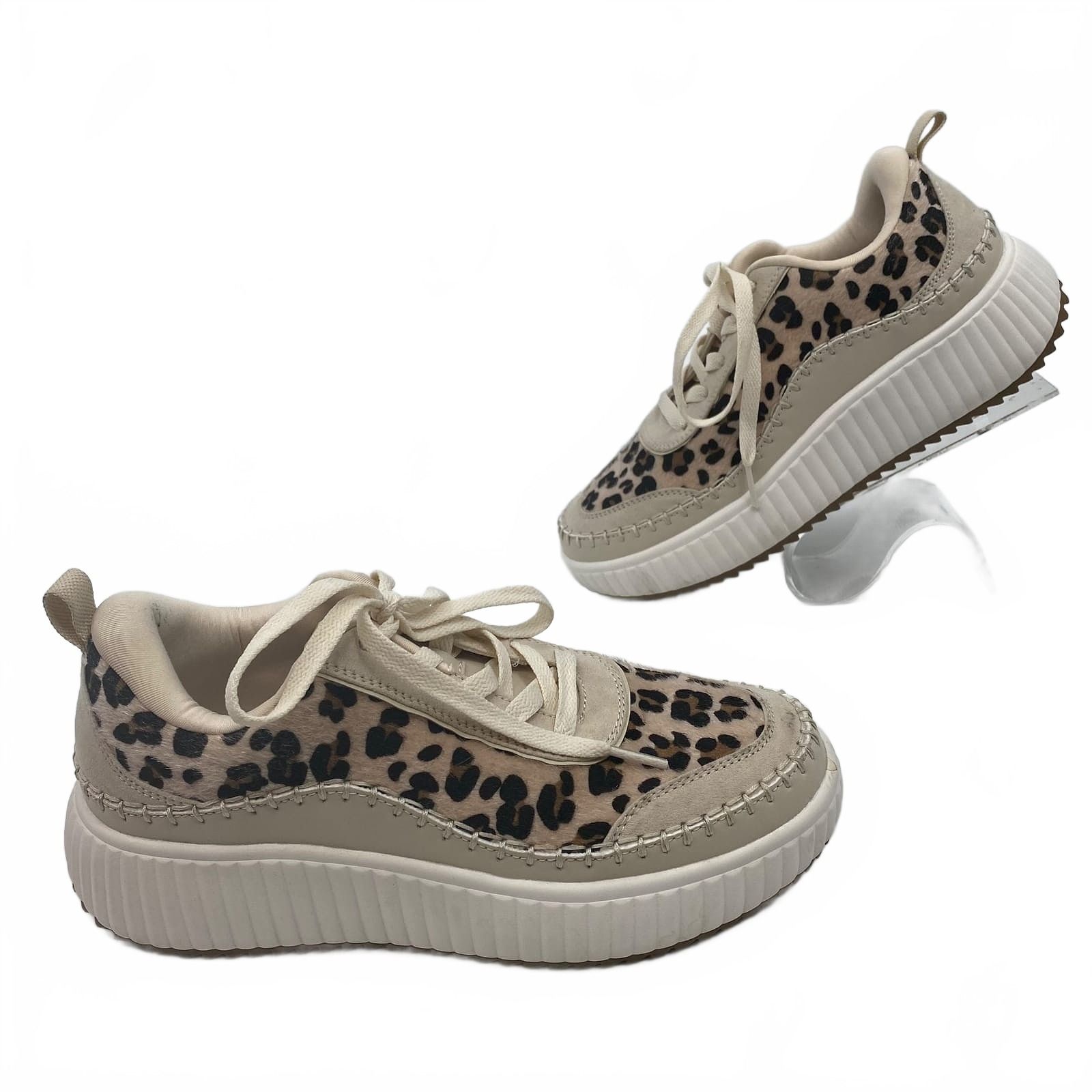 Dream Pairs Beige Animal Print Platform Sneaker