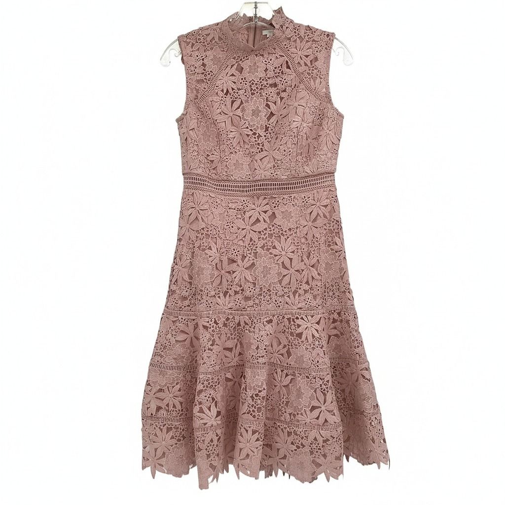 Bardot Pink Floral Lace Sleeveless Midi Dress