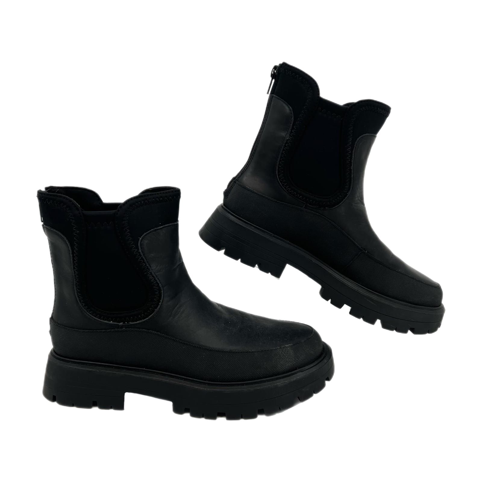 Lucky Brand Black Leather Chunky Ankle Boots