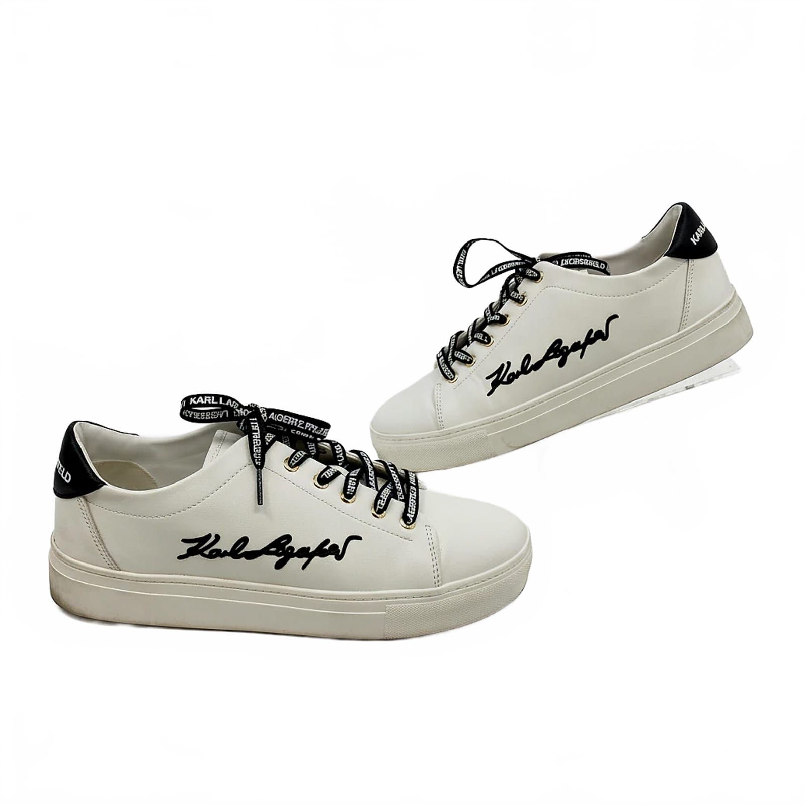 Karl Lagerfeld White/Black Faux Leather Sneakers