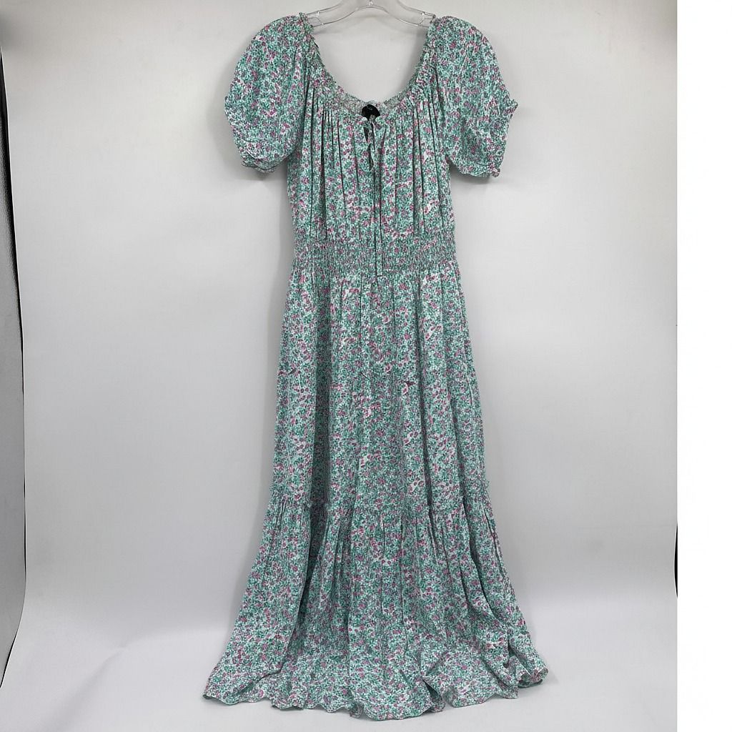 J. Crew Blue Pink Floral Puff Sleeve Midi Dress
