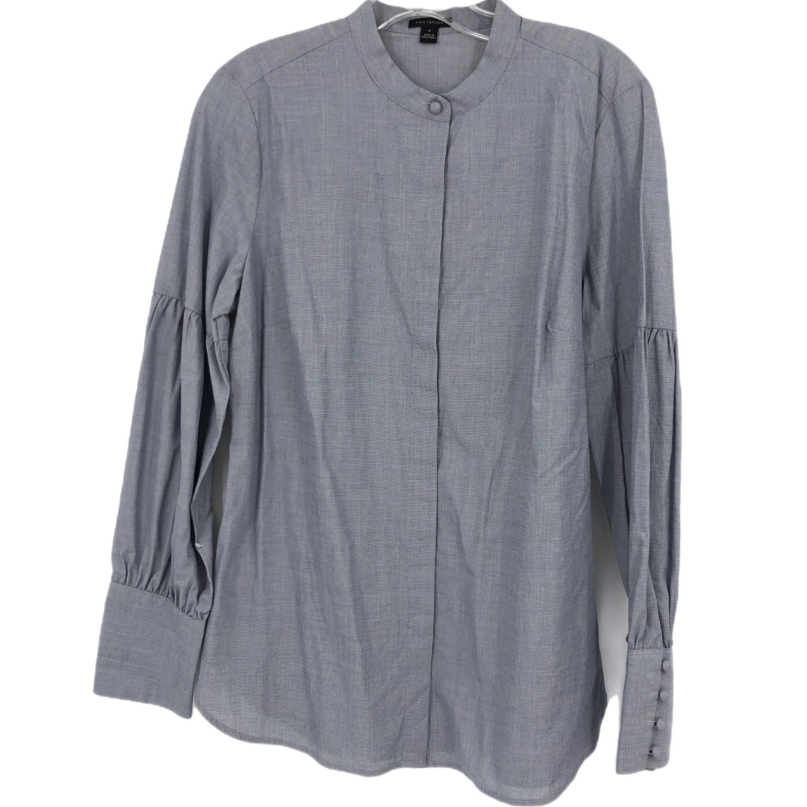 Ann Taylor Blue Cotton Button-Up Shirt