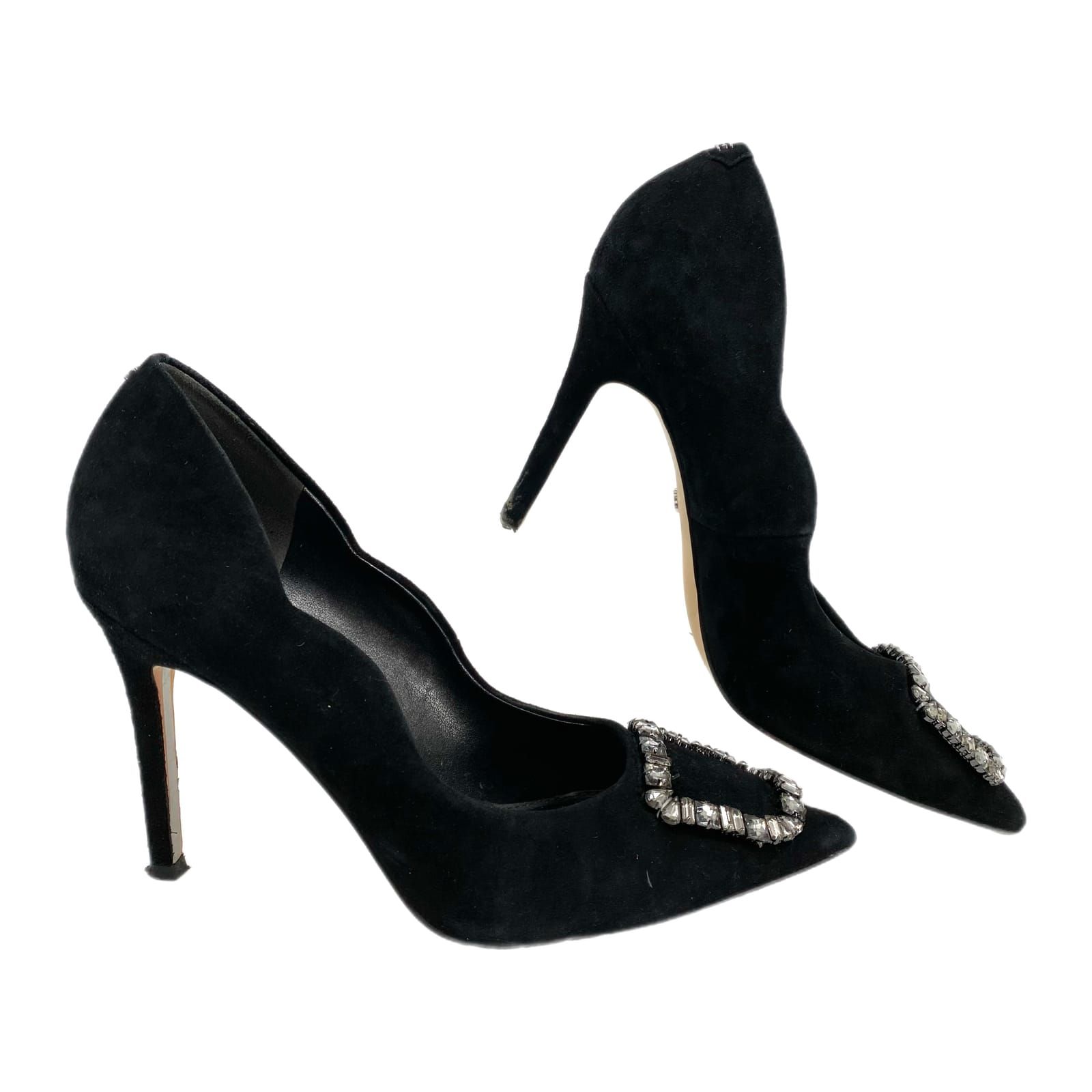 Sam Edelman Black Rhinestone Buckle Pointed Toe Heels