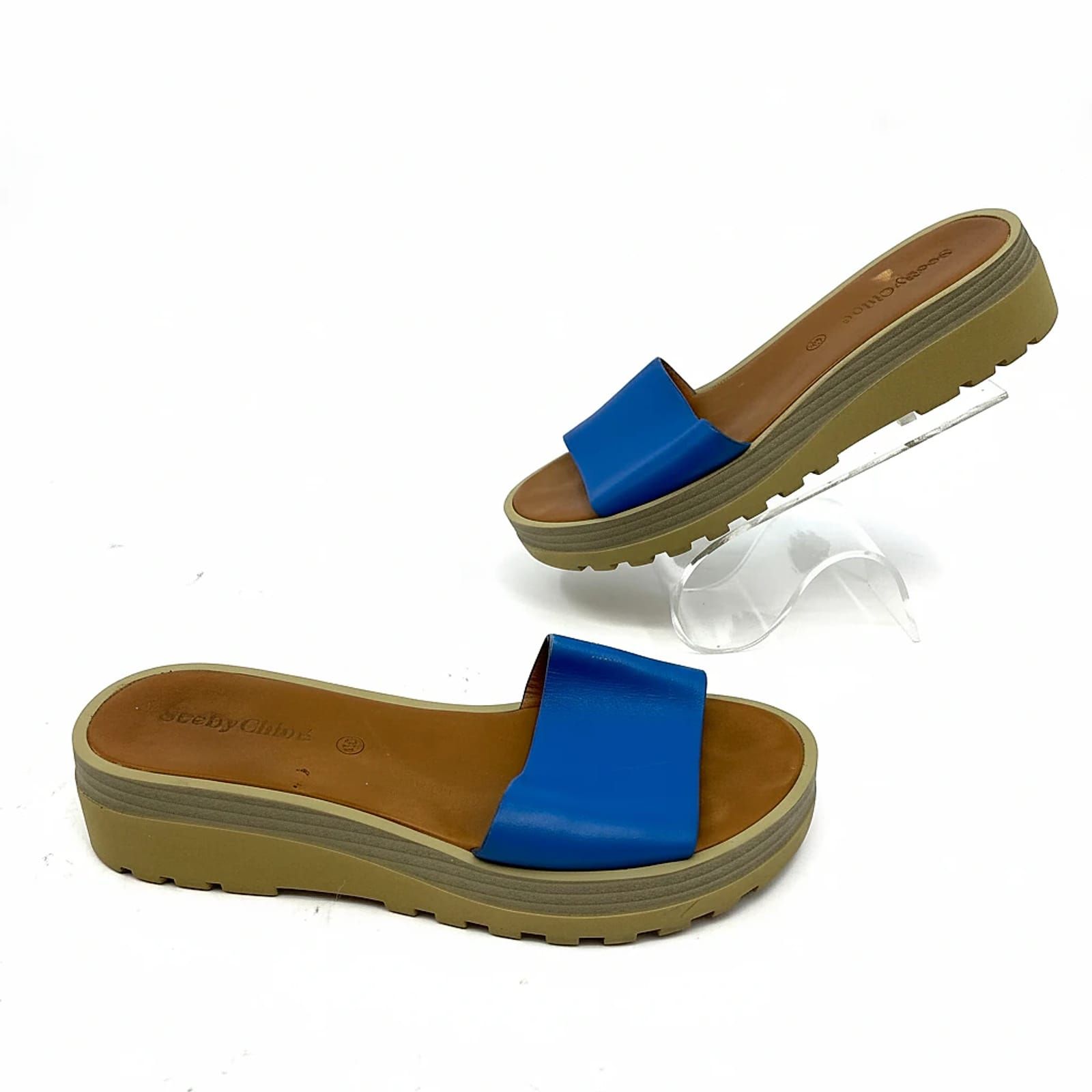 See By Chloe Blue Leather Slip-On Sandals