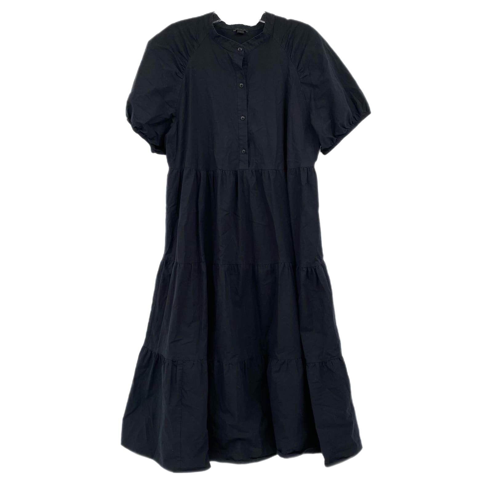Ann Taylor Black Puff Sleeve Tiered Midi Dress