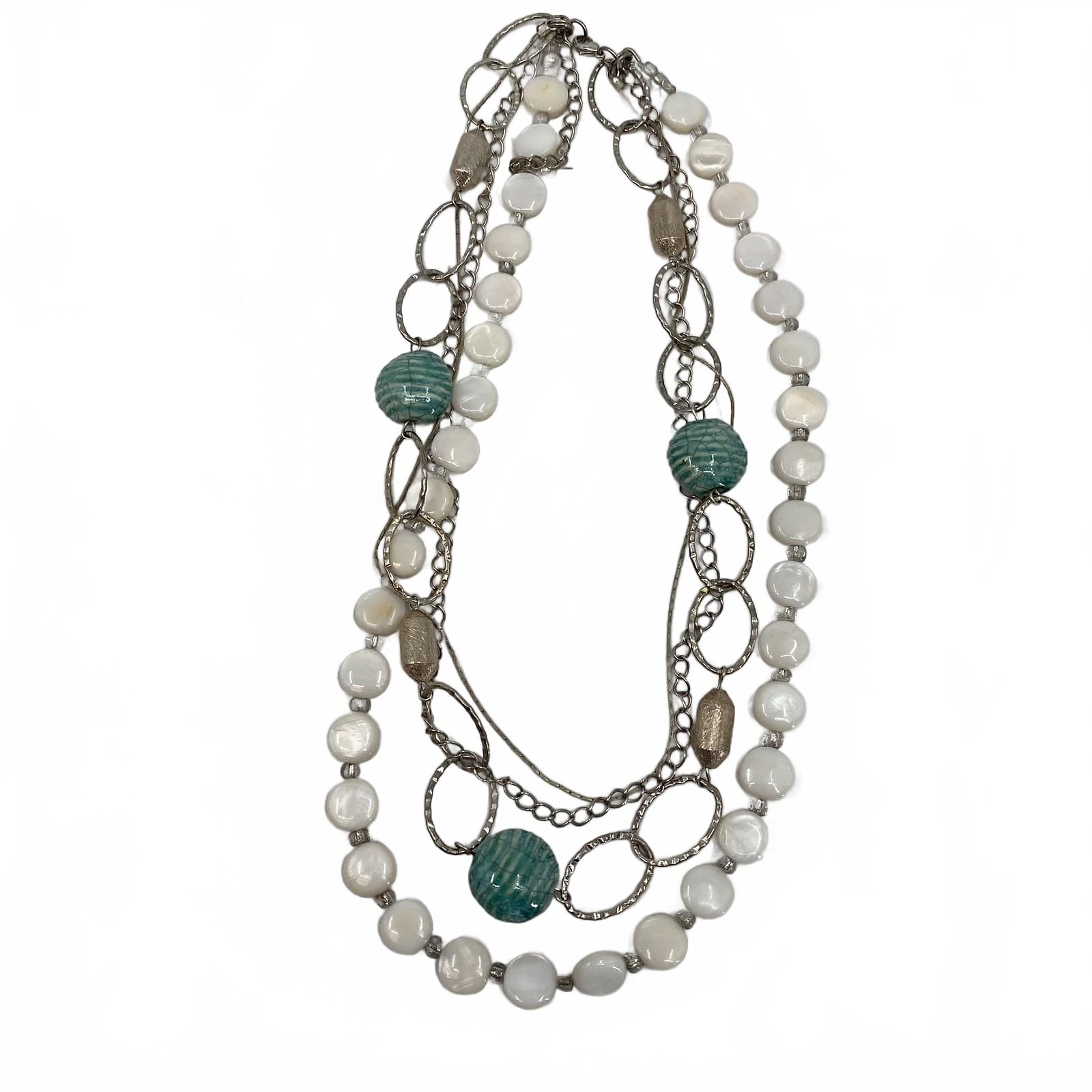 Vintage White Blue Necklace Layered Chain Beaded