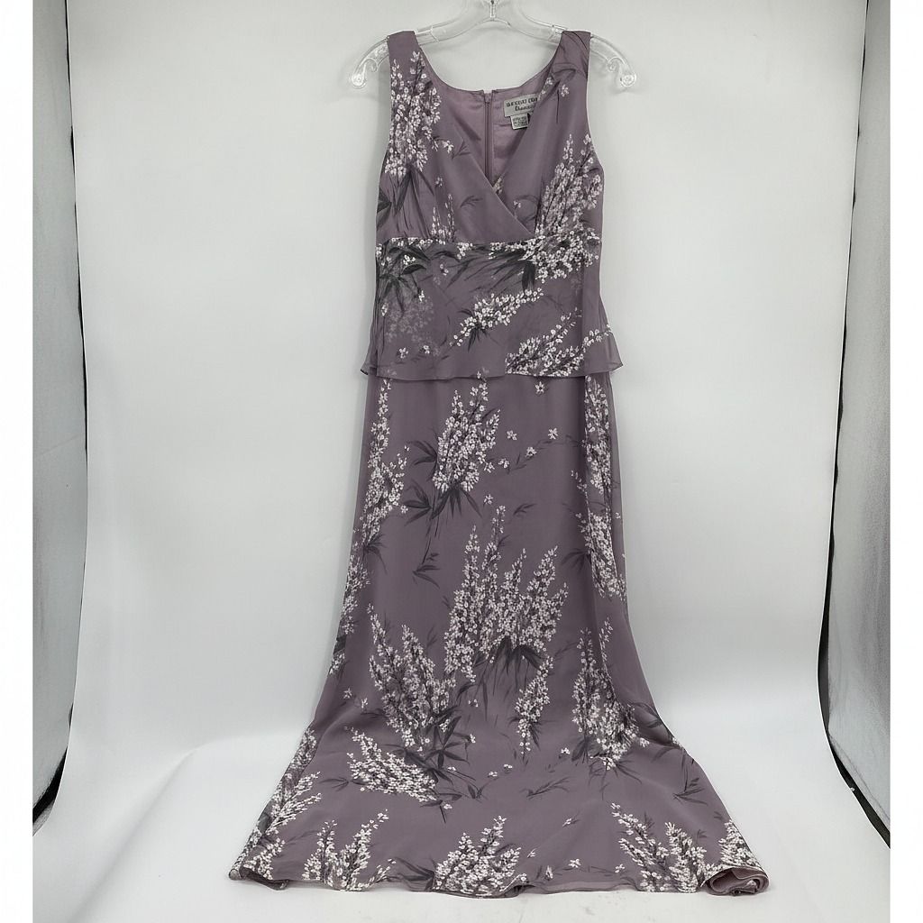 Adrianna Papell Purple White Sleeveless Floral Maxi Dress
