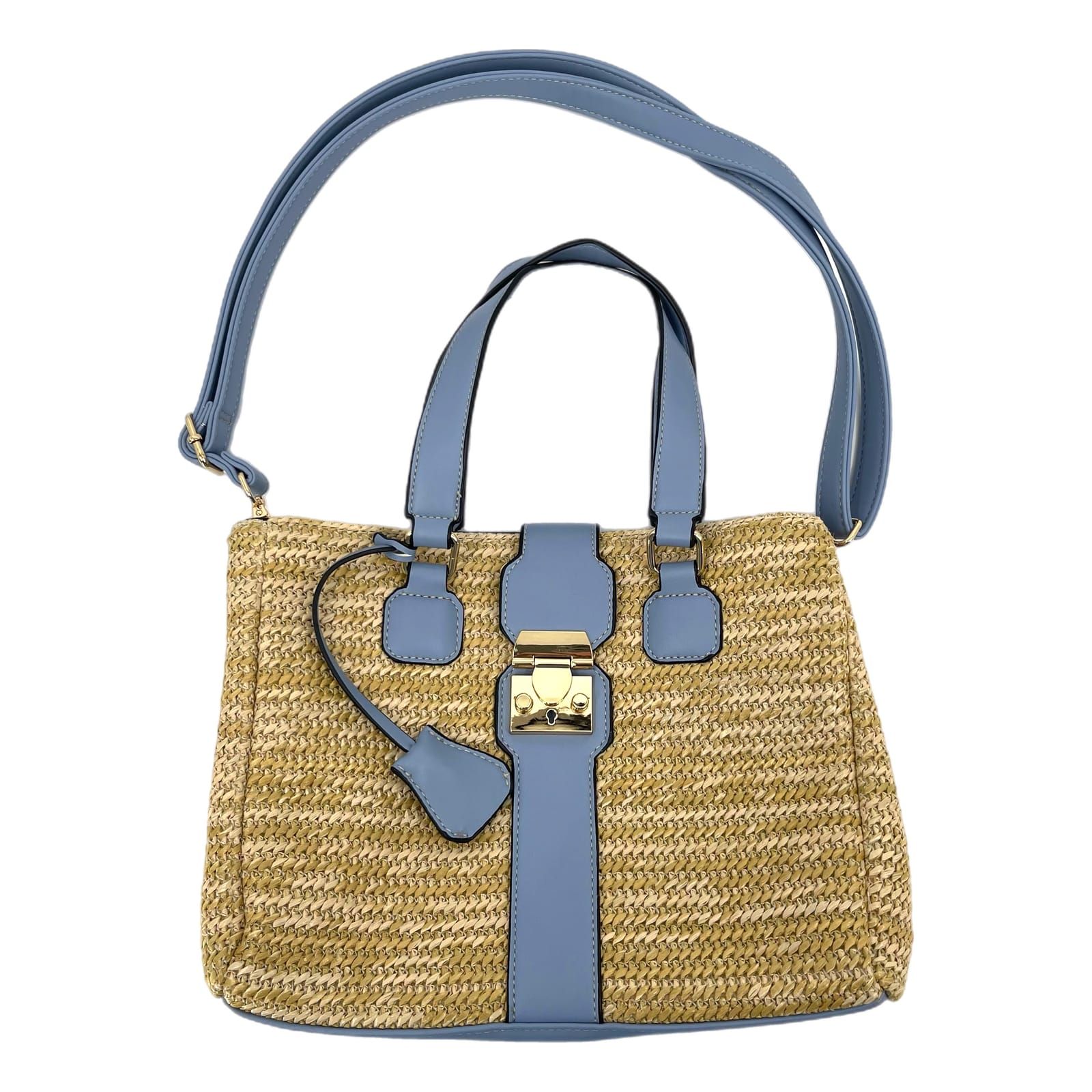 Classic Tan & Blue Woven Crossbody Bag
