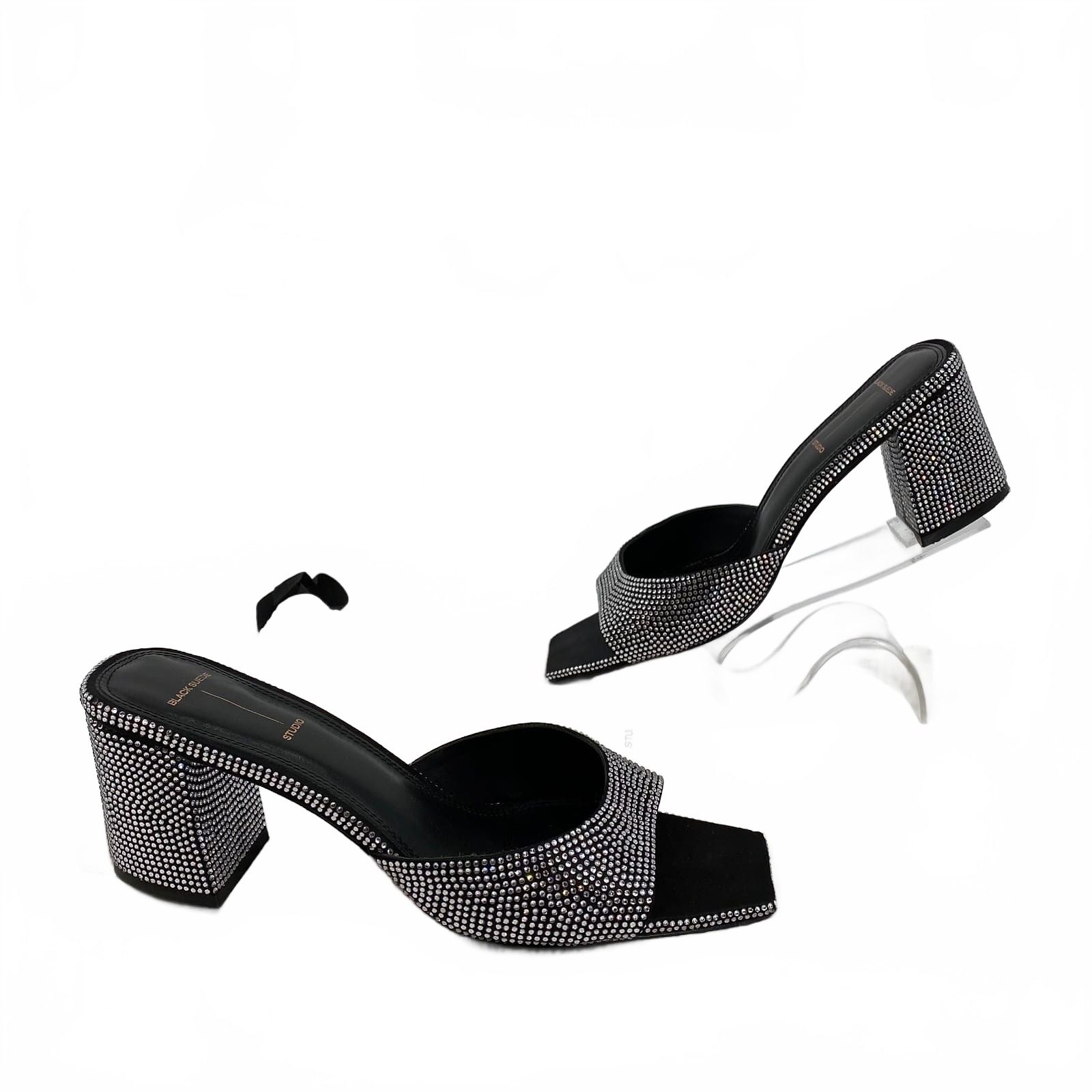 Black Suede Studio Black Silver Heels