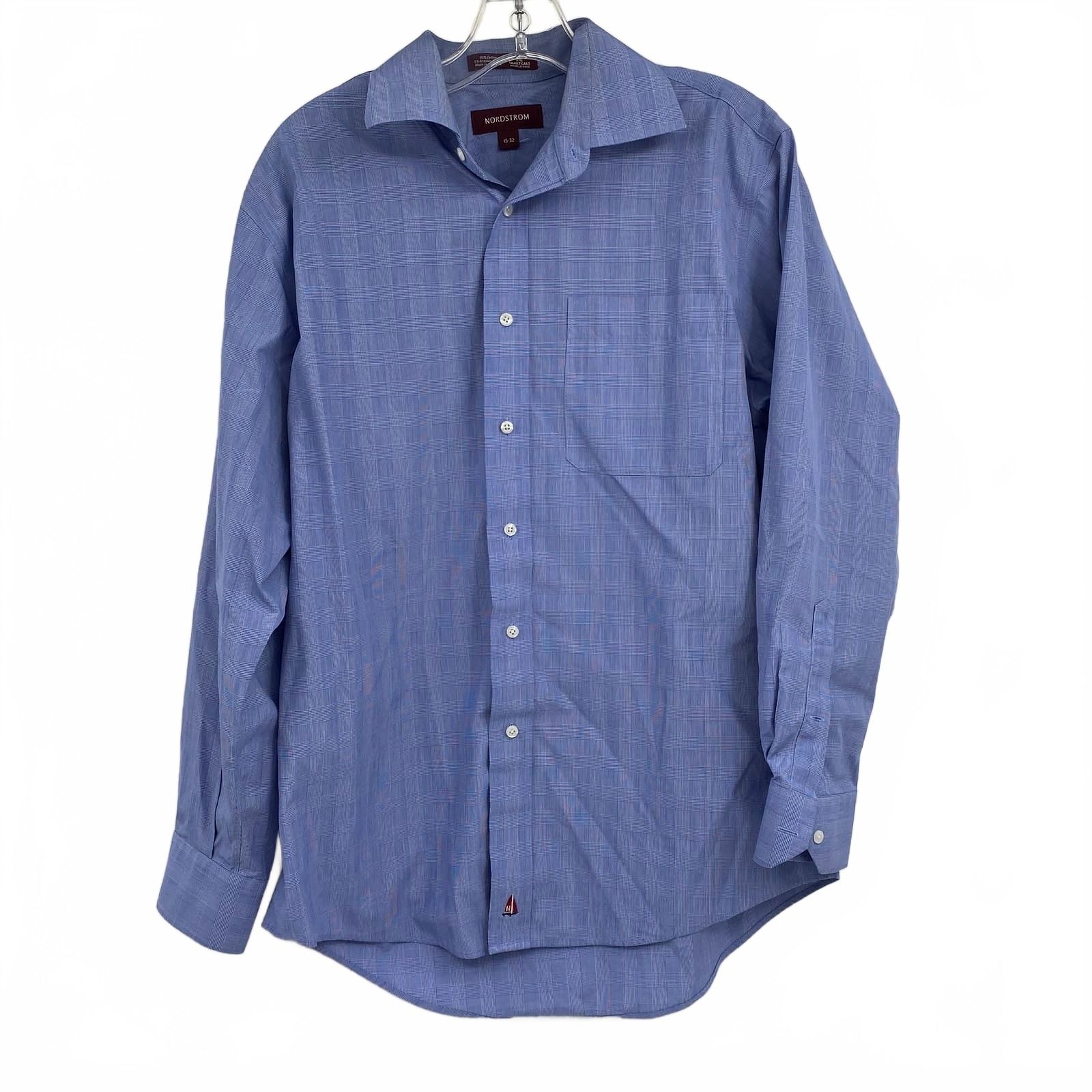 Nordstrom Blue 100% Cotton Plaid Button-Down Shirt