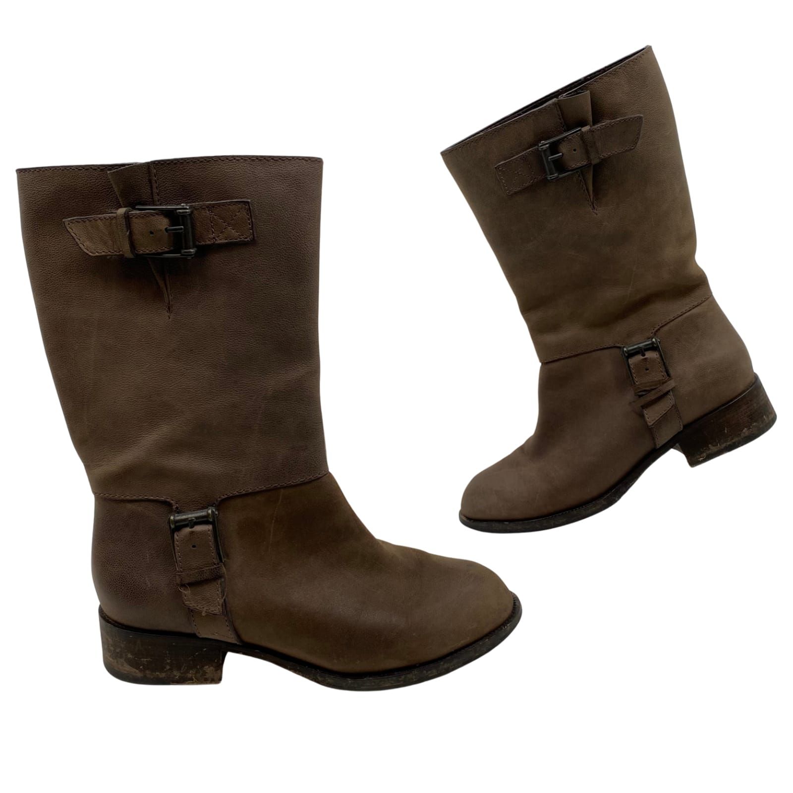 Cole Haan Brown Heeled Boots Buckled Low Heel