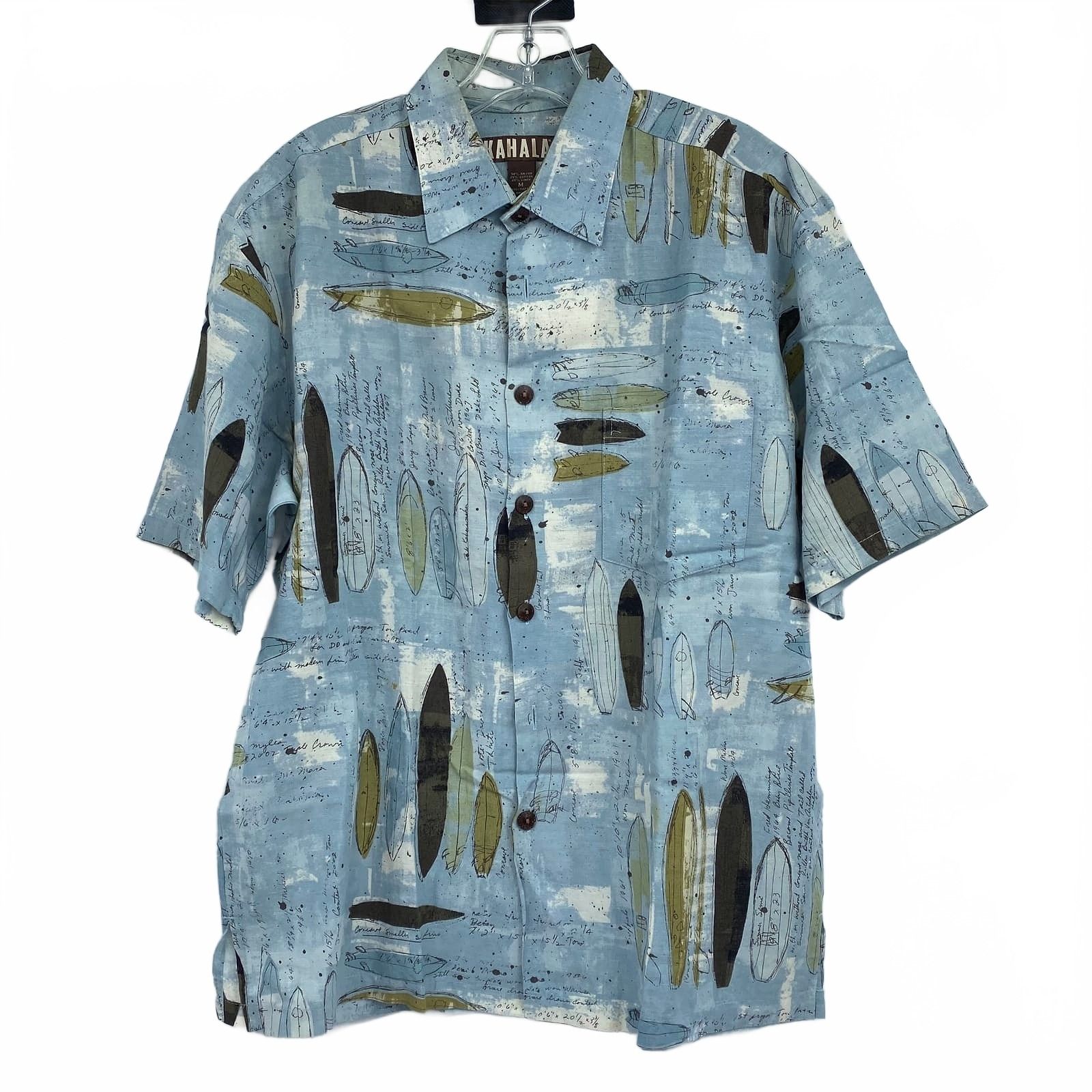 Kahala Blue/Green Cotton Blend Casual Button Down Shirt