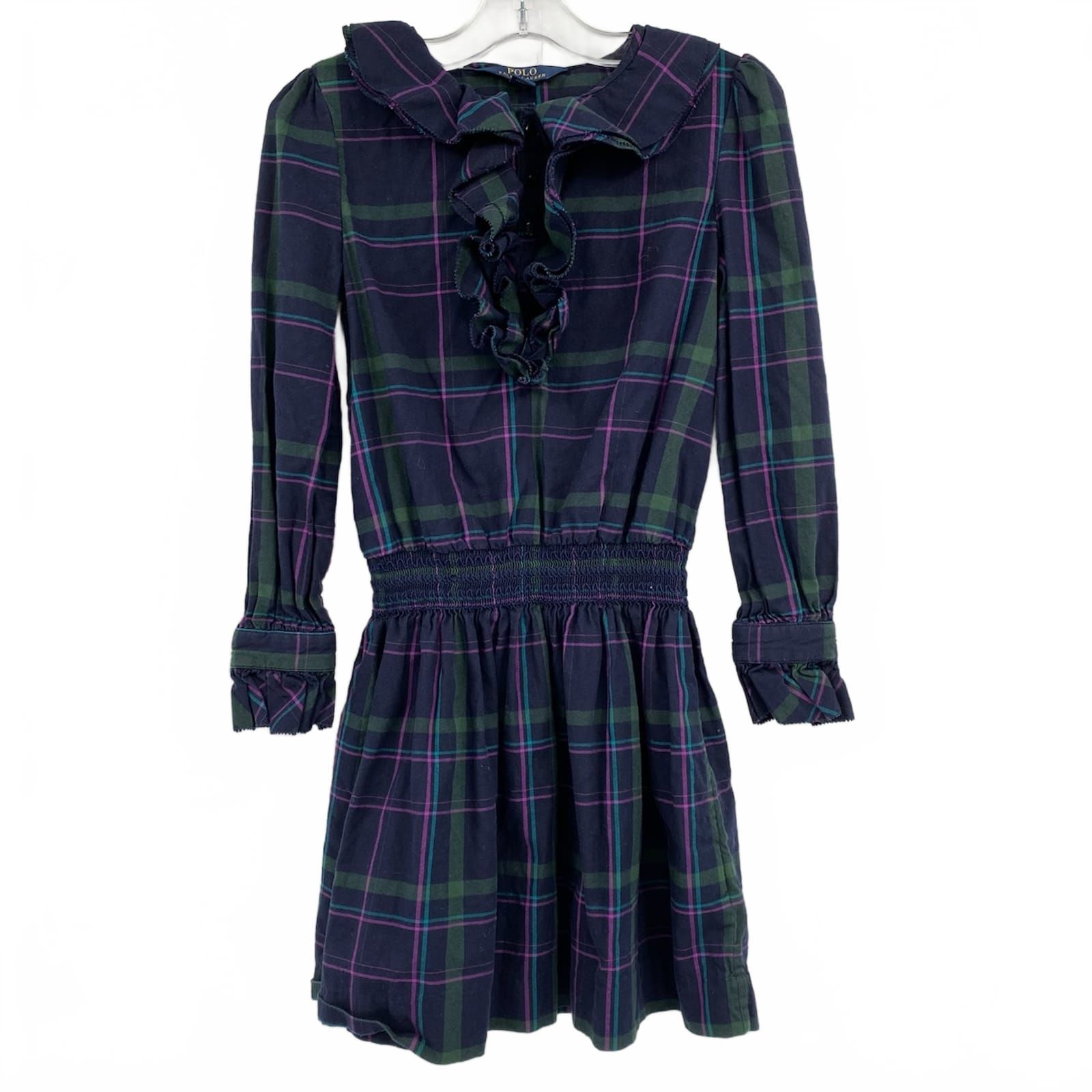 Polo by Ralph Lauren Girls Dress Navy Plaid Ruffle
