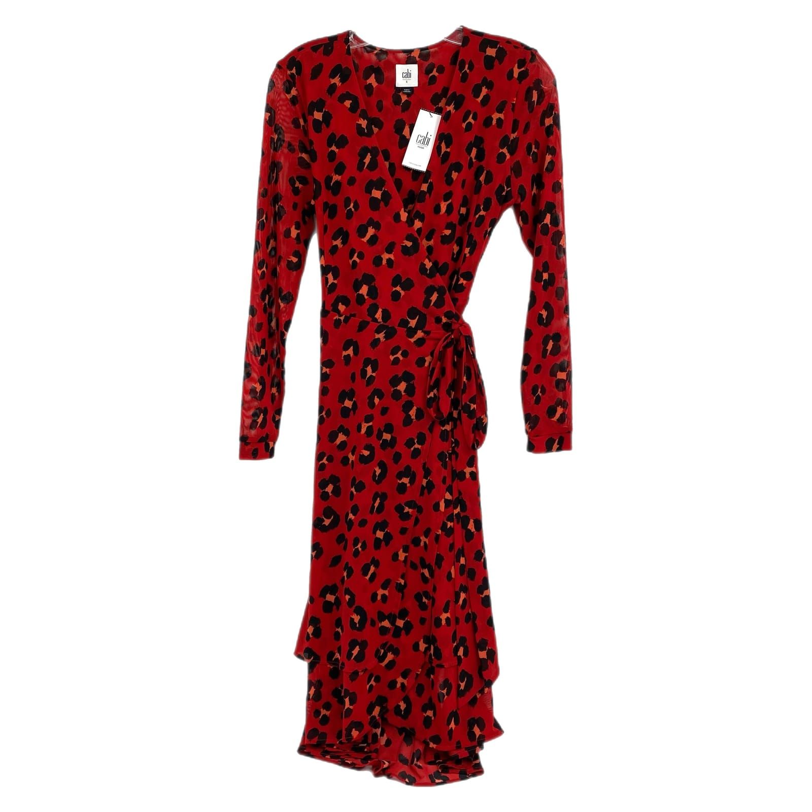 CAbi Red Black Leopard Print Siren Wrap Midi Dress