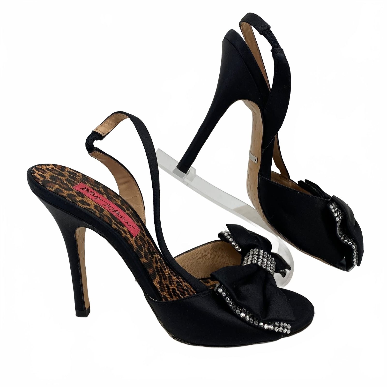 Betsey Johnson Black Rhinestone Bow Slingback Heels
