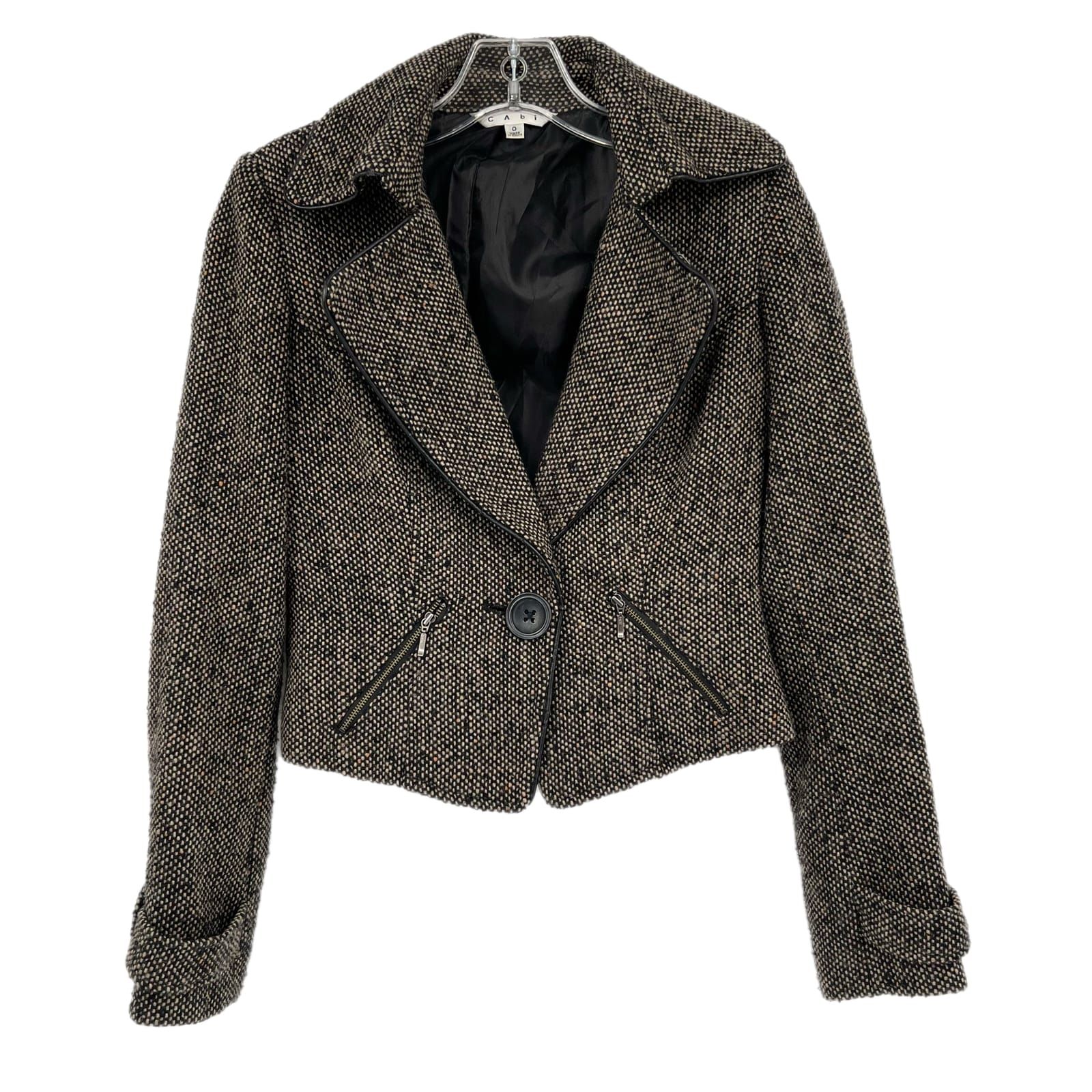 CAbi Black Tan Buttoned Classic Fitted Blazer Jacket
