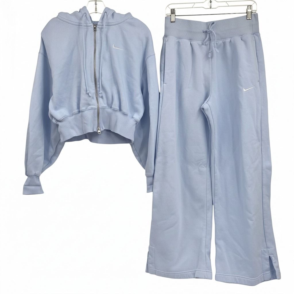 Nike Light Blue Zip-Up Hoodie & Wide Leg Sweatpants Set