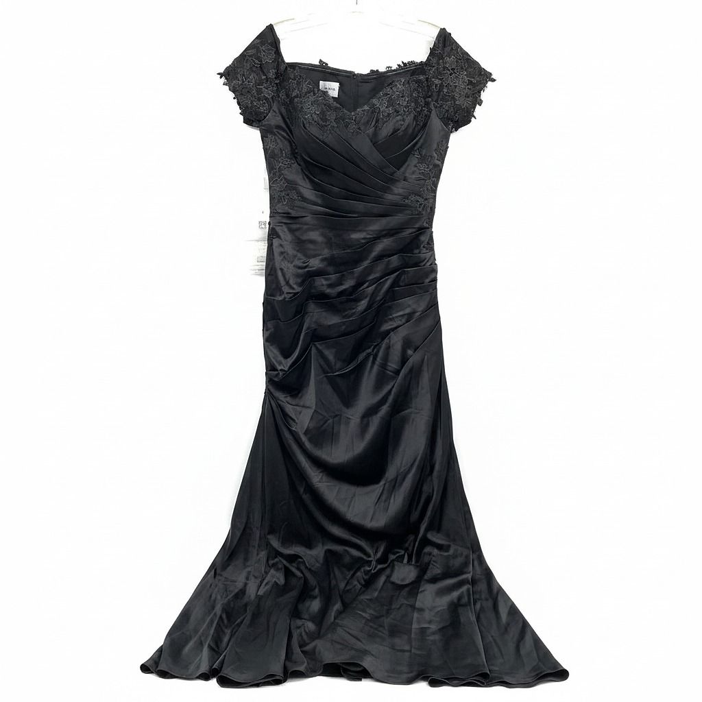 Lavetir Black Satin Pleated Off-the-Shoulder Maxi Dress