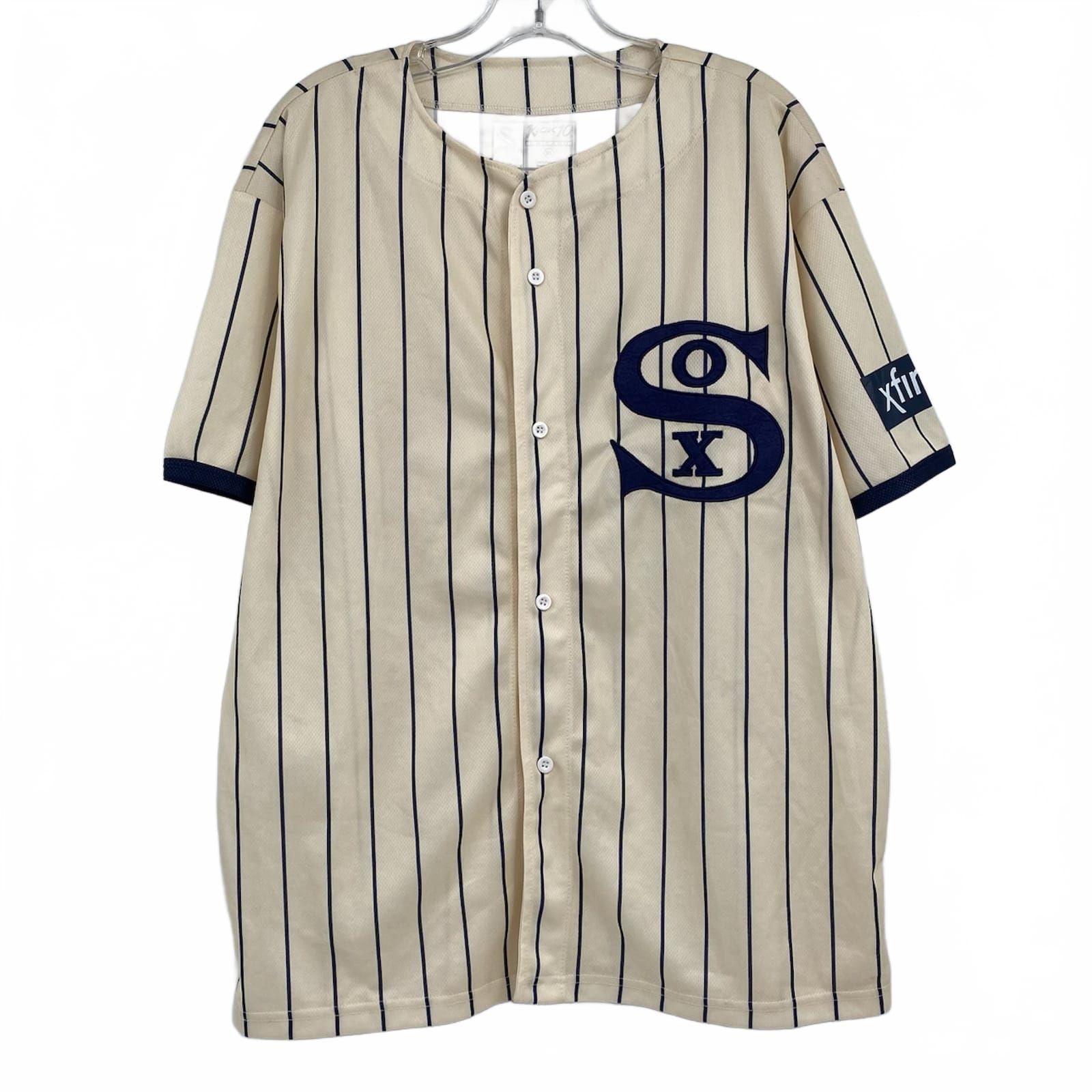 Kick 10 Beige Blue Striped Chicago White Sox Baseball Jersey