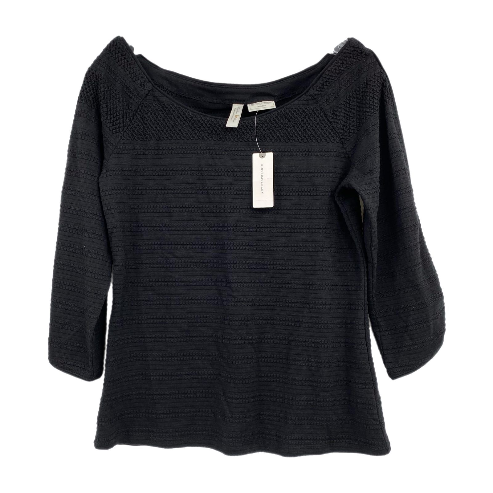 Anthropologie Black Textured 3/4 Sleeve Blouse