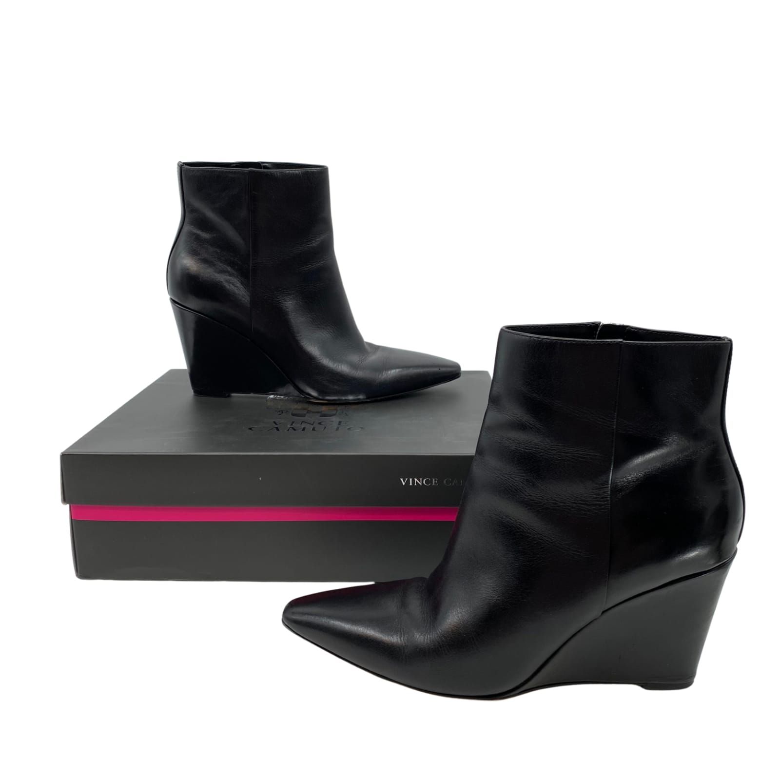 Vince Camuto Black Leather Teeray Wedge Bootie