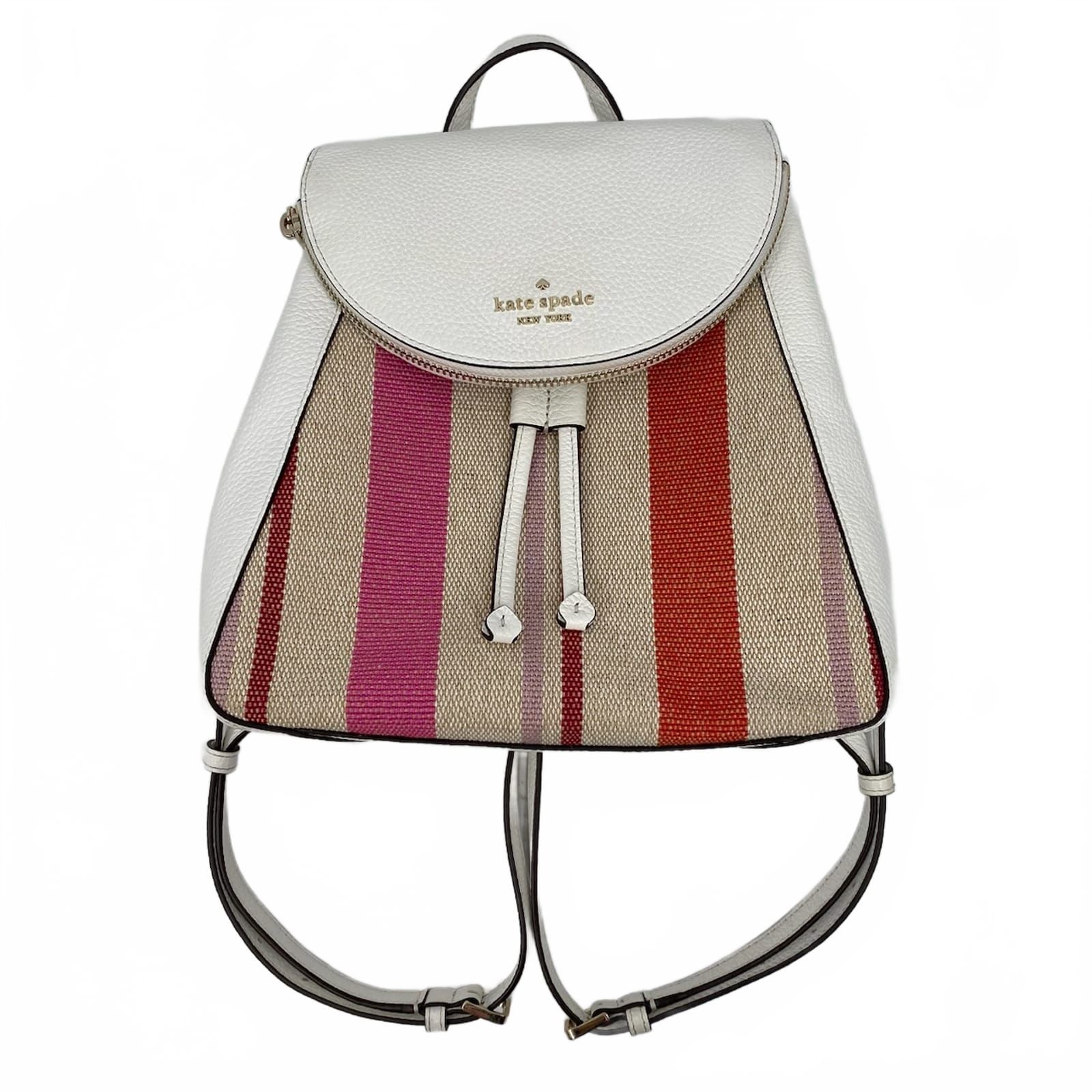 Kate Spade White Pink Leila Striped Backpack