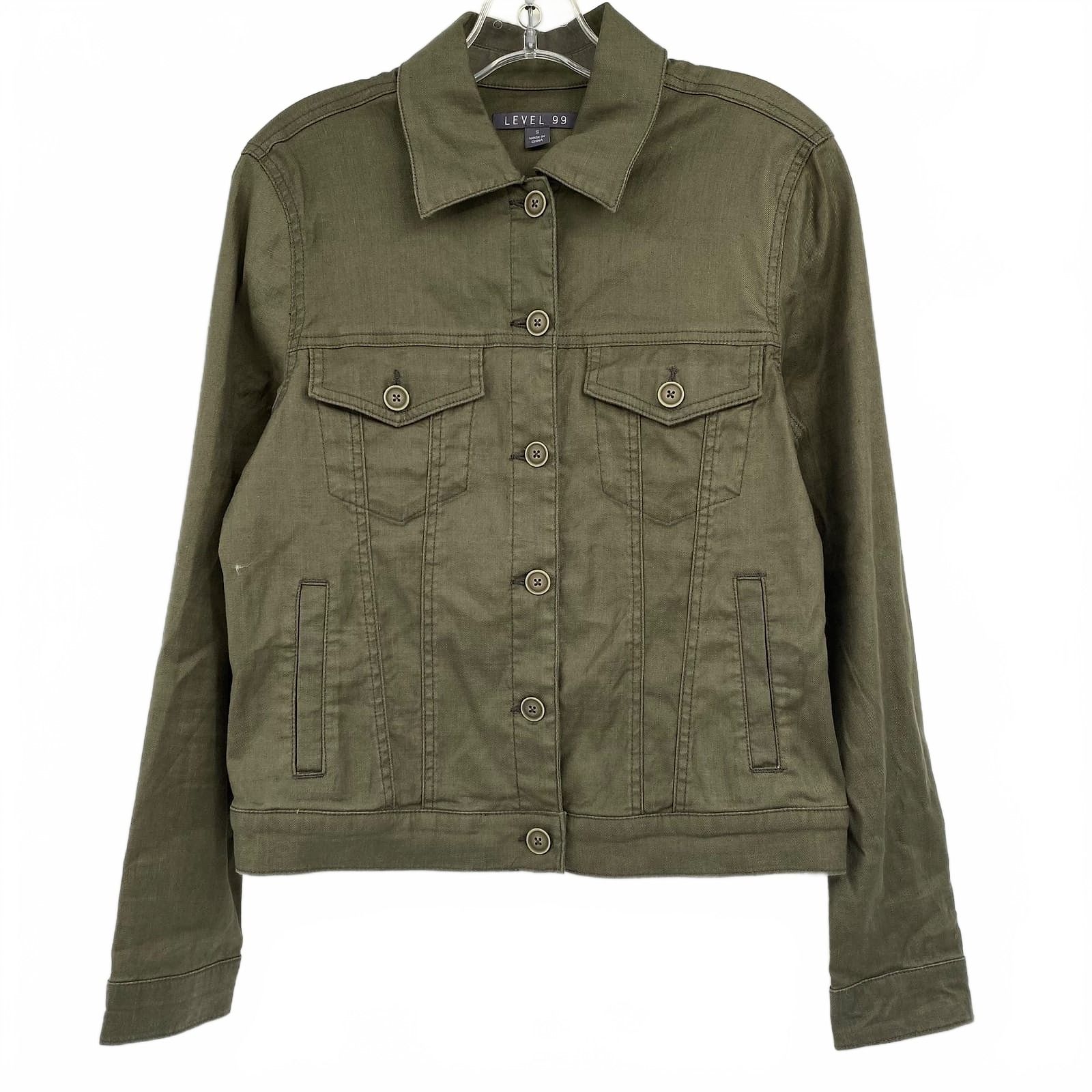 Level 99 Green Olia June Linen Blend Trucker Jacket