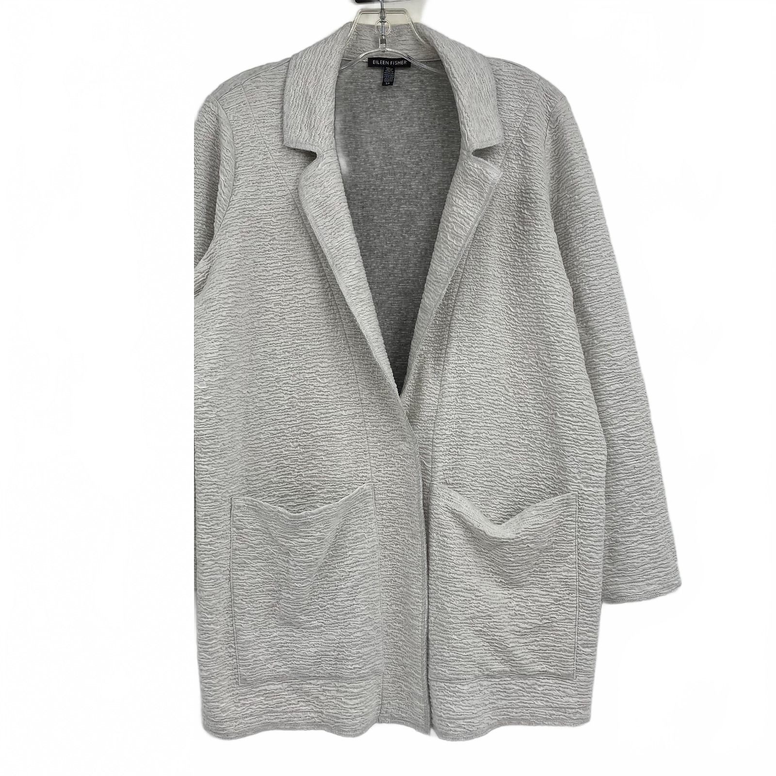 Eileen Fisher Gray Textured Snap Closure Cardigan