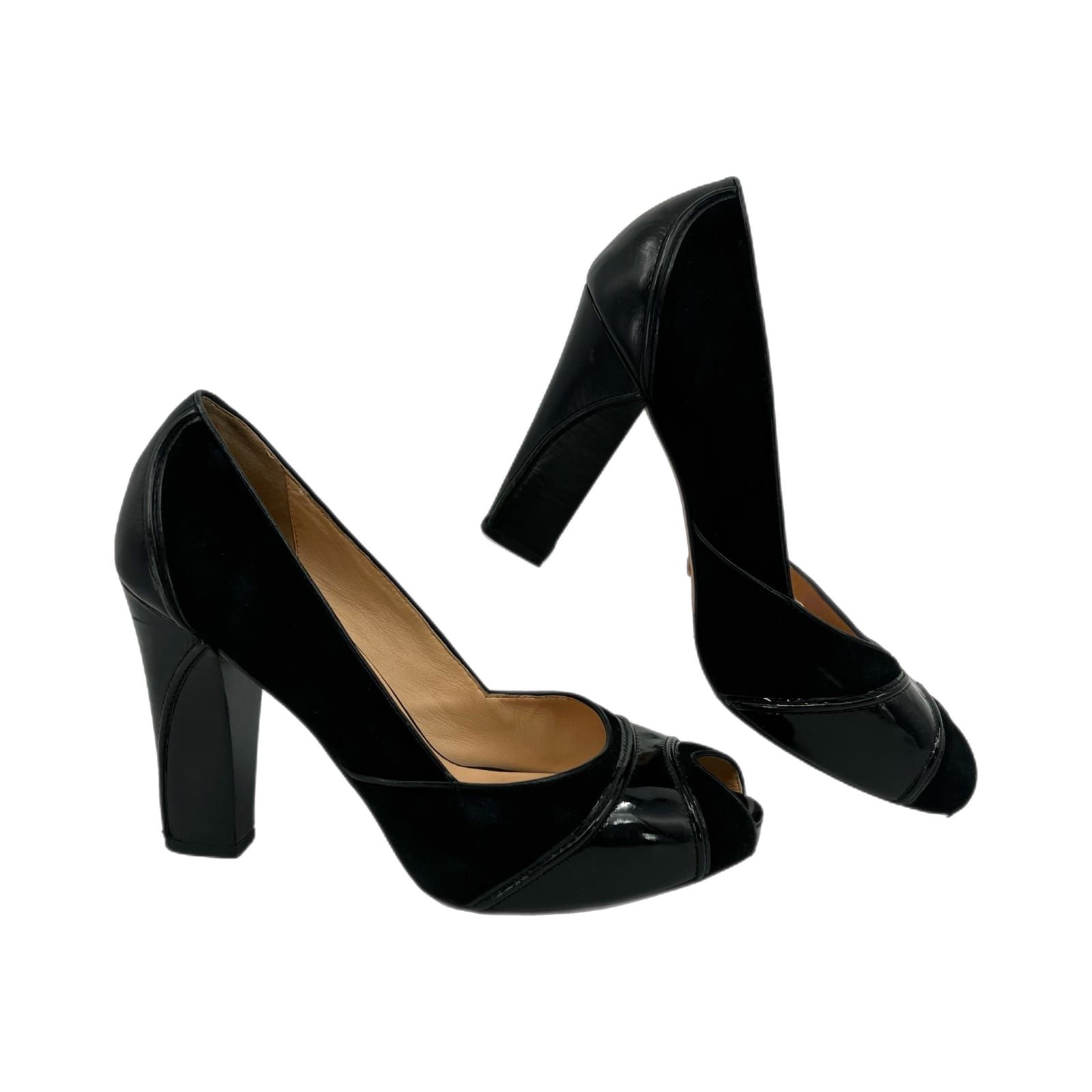 Cole Haan Black Suede Peep-Toe Heels