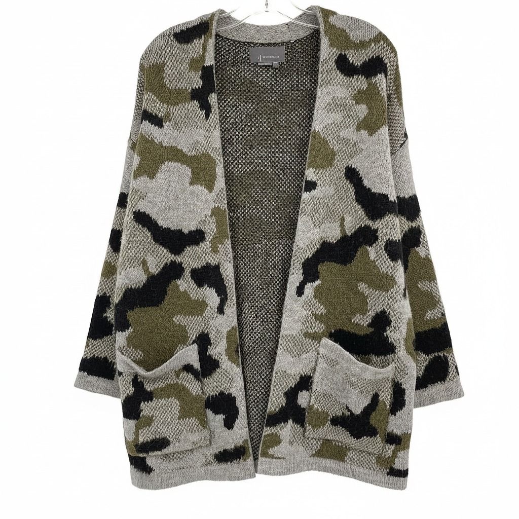Anthropologie Gray Green Black Camouflage Knit Cardigan