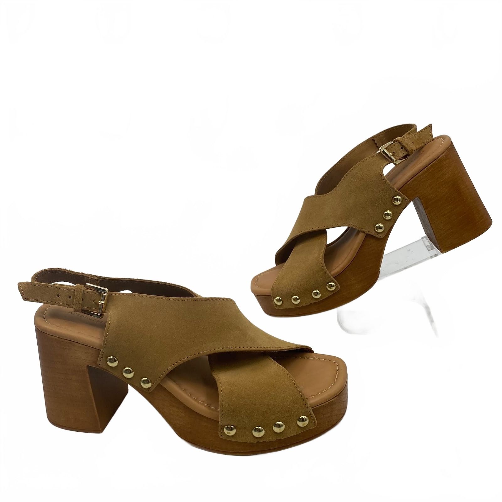 Anthropologie Brown Heels Wooden Heel Studded