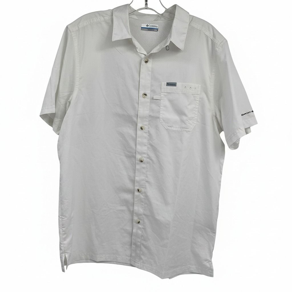 Columbia White Short Sleeve Casual Button-Down Shirt