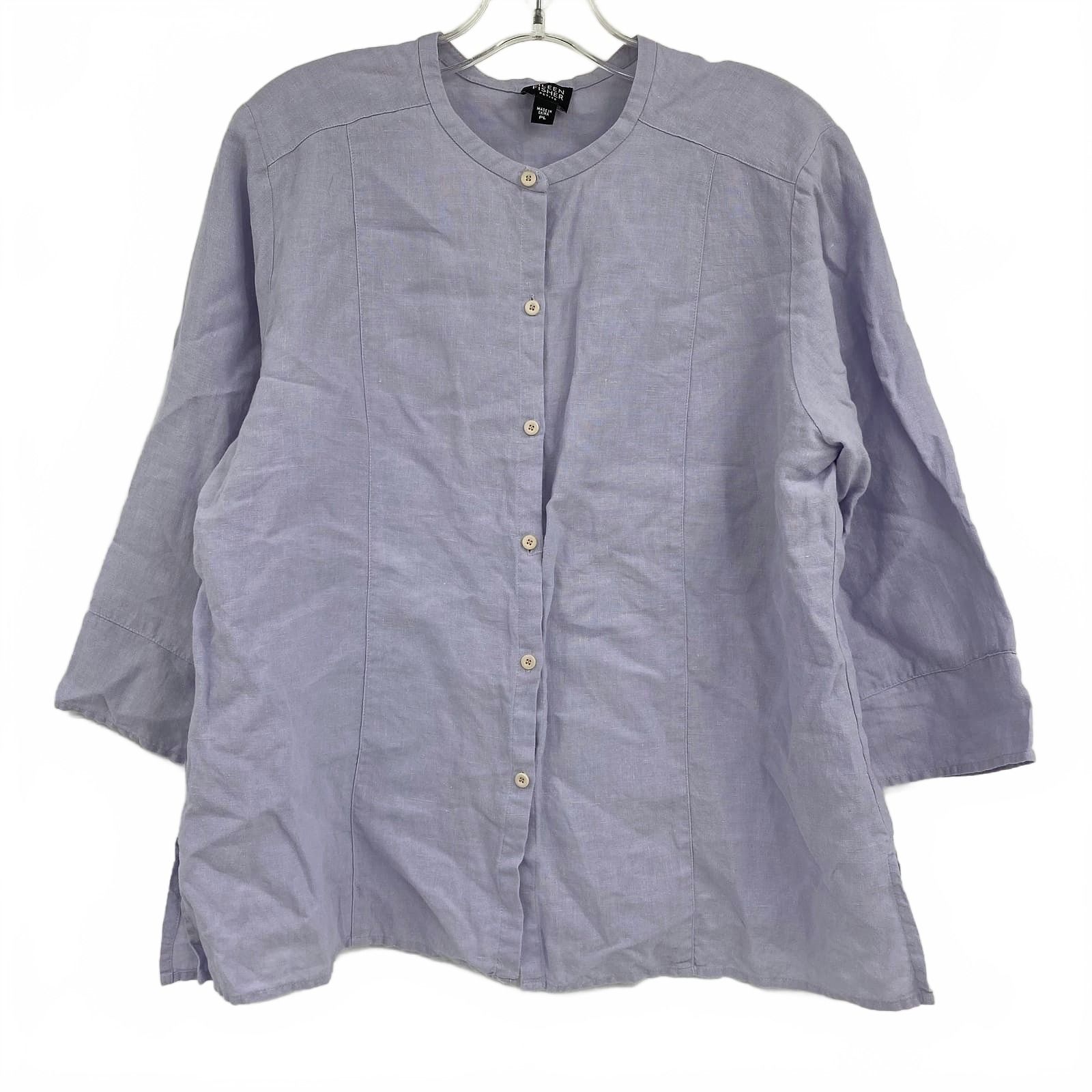 Eileen Fisher Lilac Linen 3/4 Sleeve Blouse