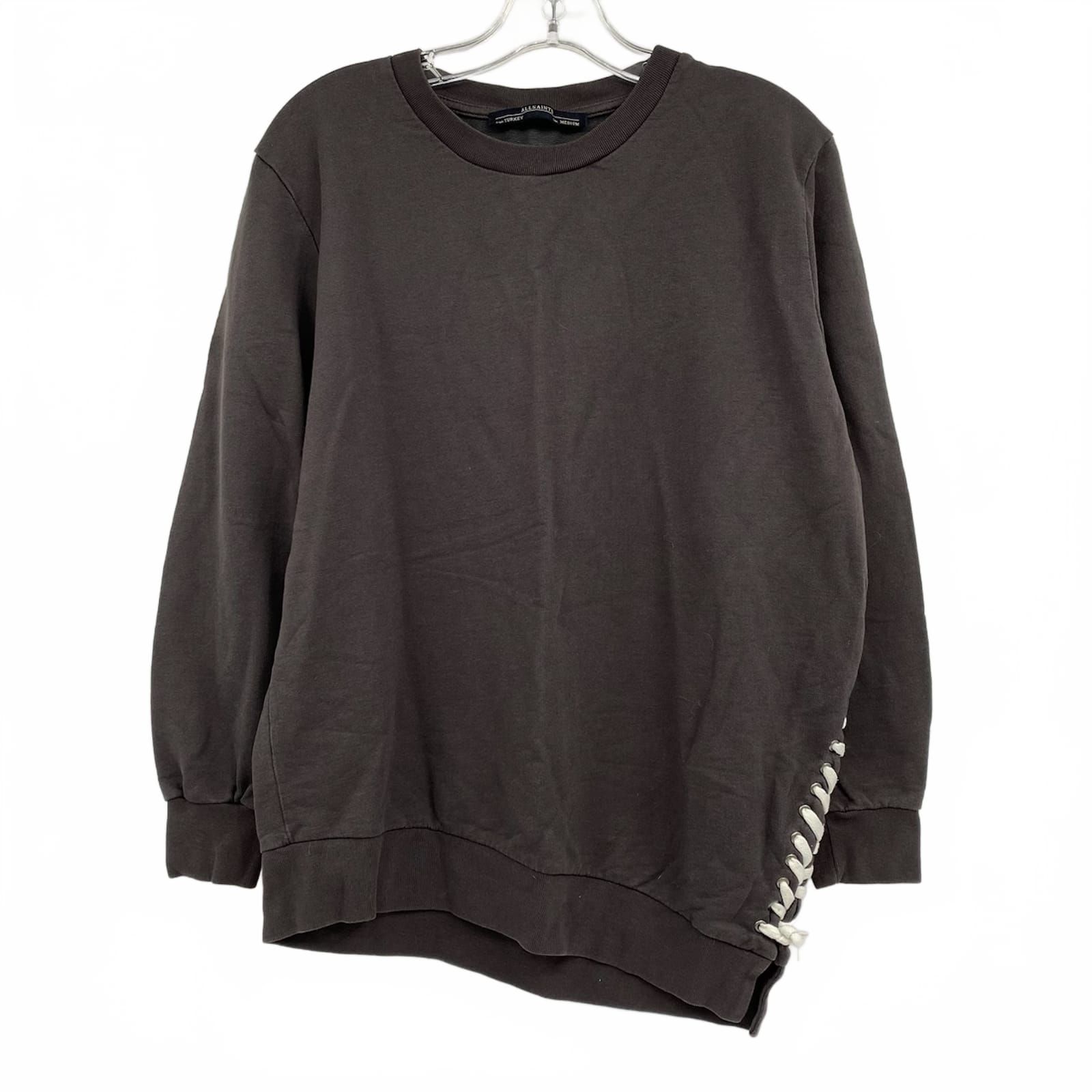 All Saints Gray Lace-Up Side Crewneck Pullover