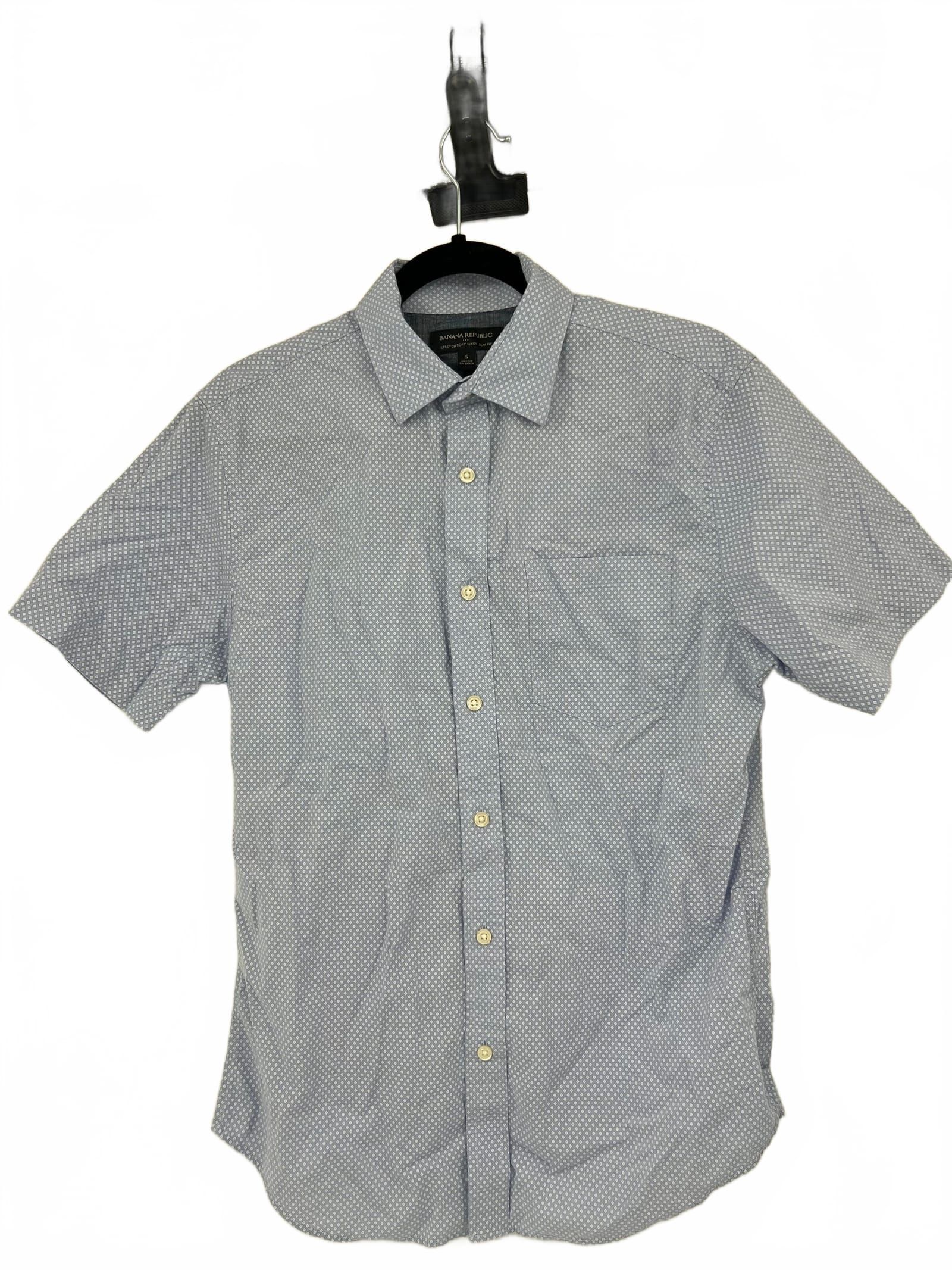 Banana Republic White & Blue Cotton Button-Up Shirt