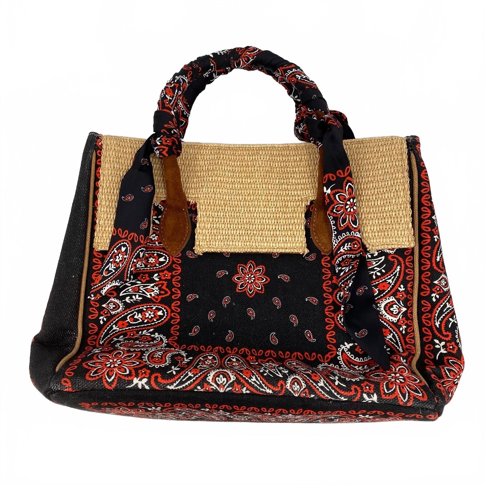 Via Mail Black Red Paisley Tote Bag