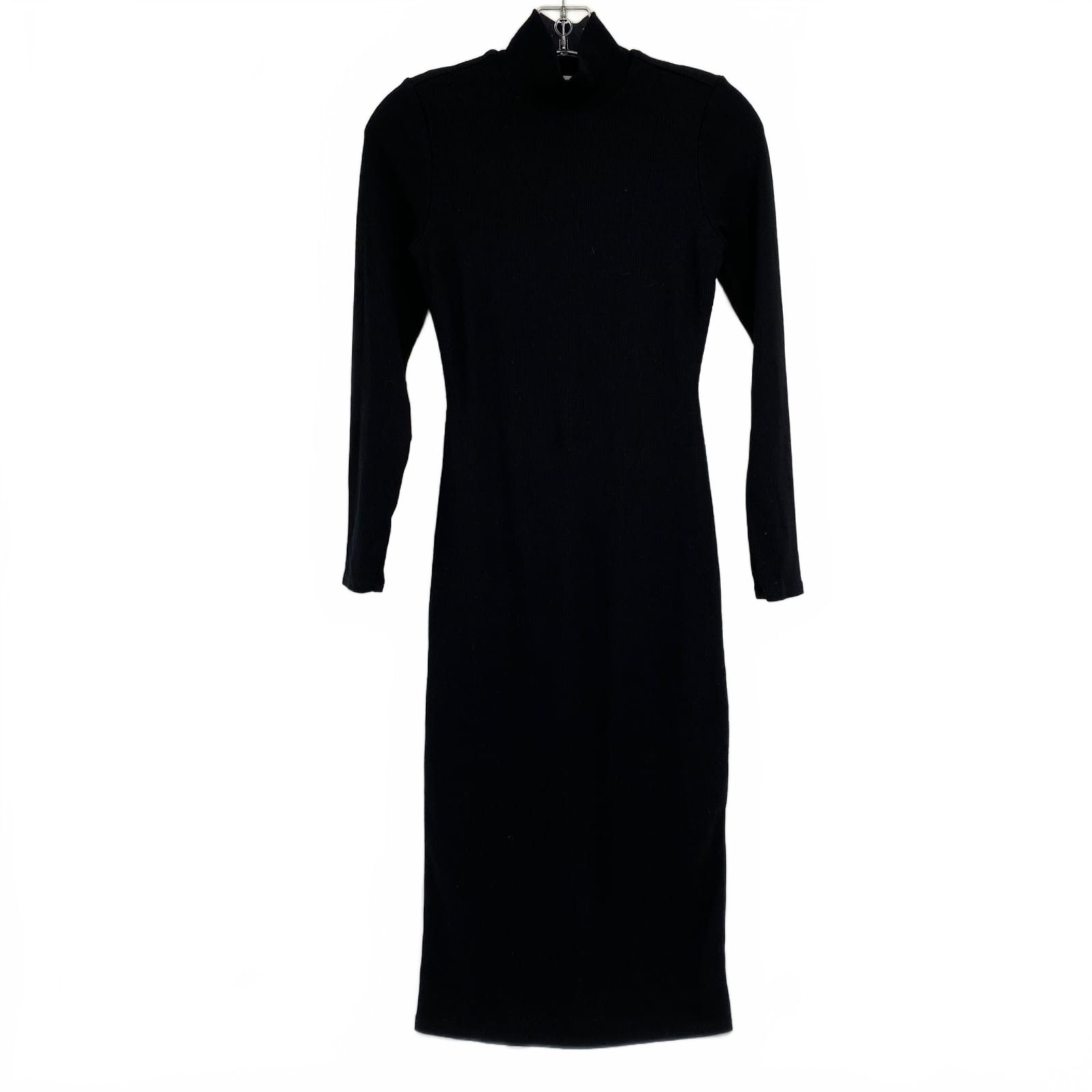 Marine Layer Black Midi Dress Ribbed Knit Long Sleeve