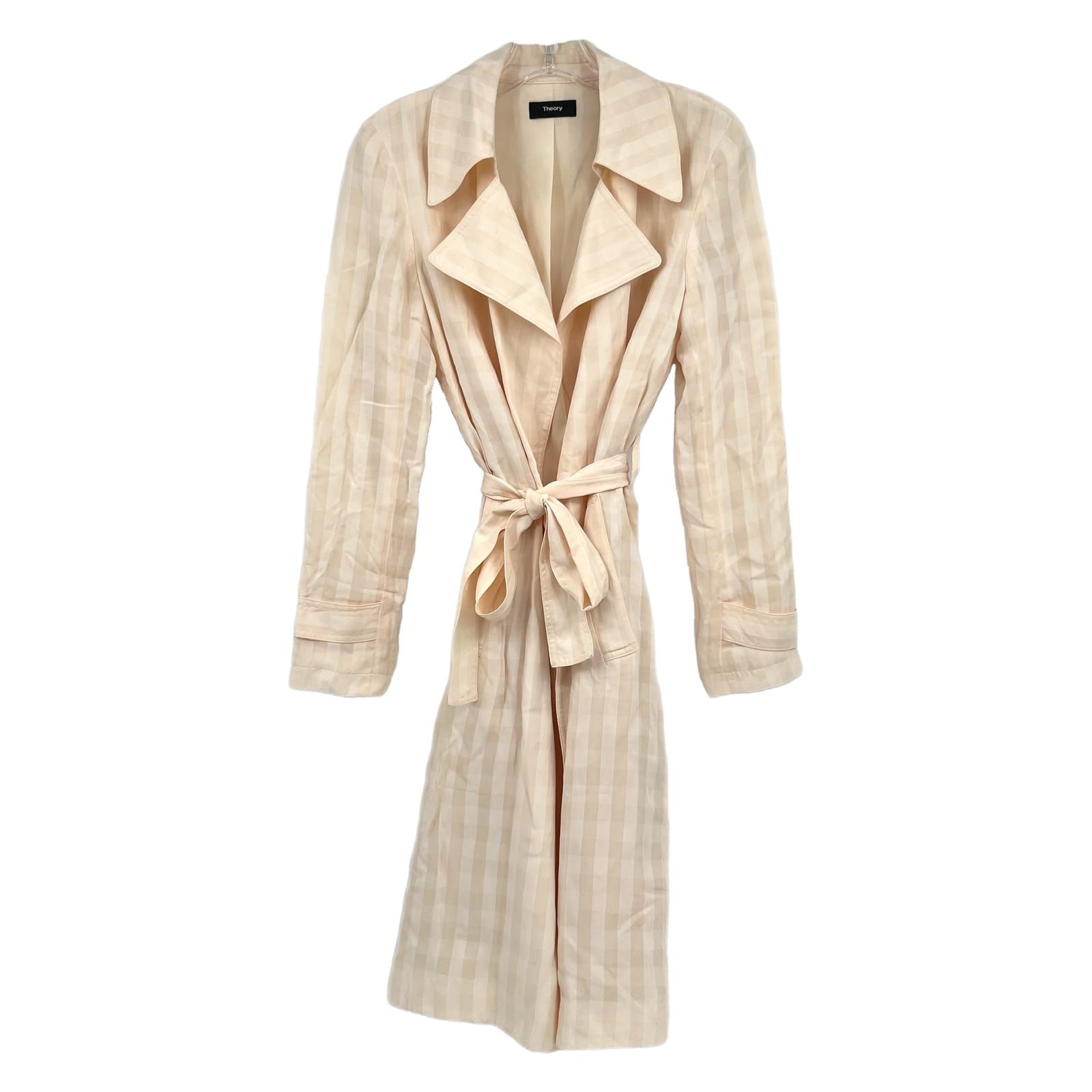 Theory Cream Draped Check Belted Duster Jacket