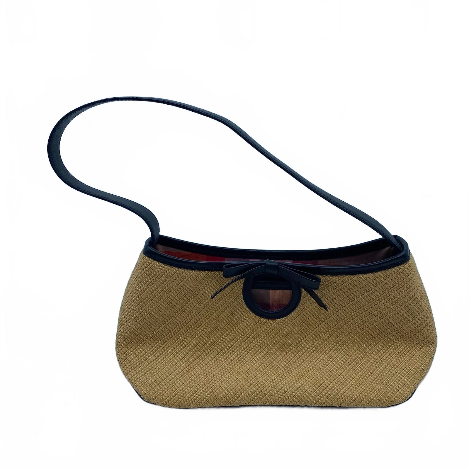 Cole Haan Tan Straw Bow Shoulder Bag