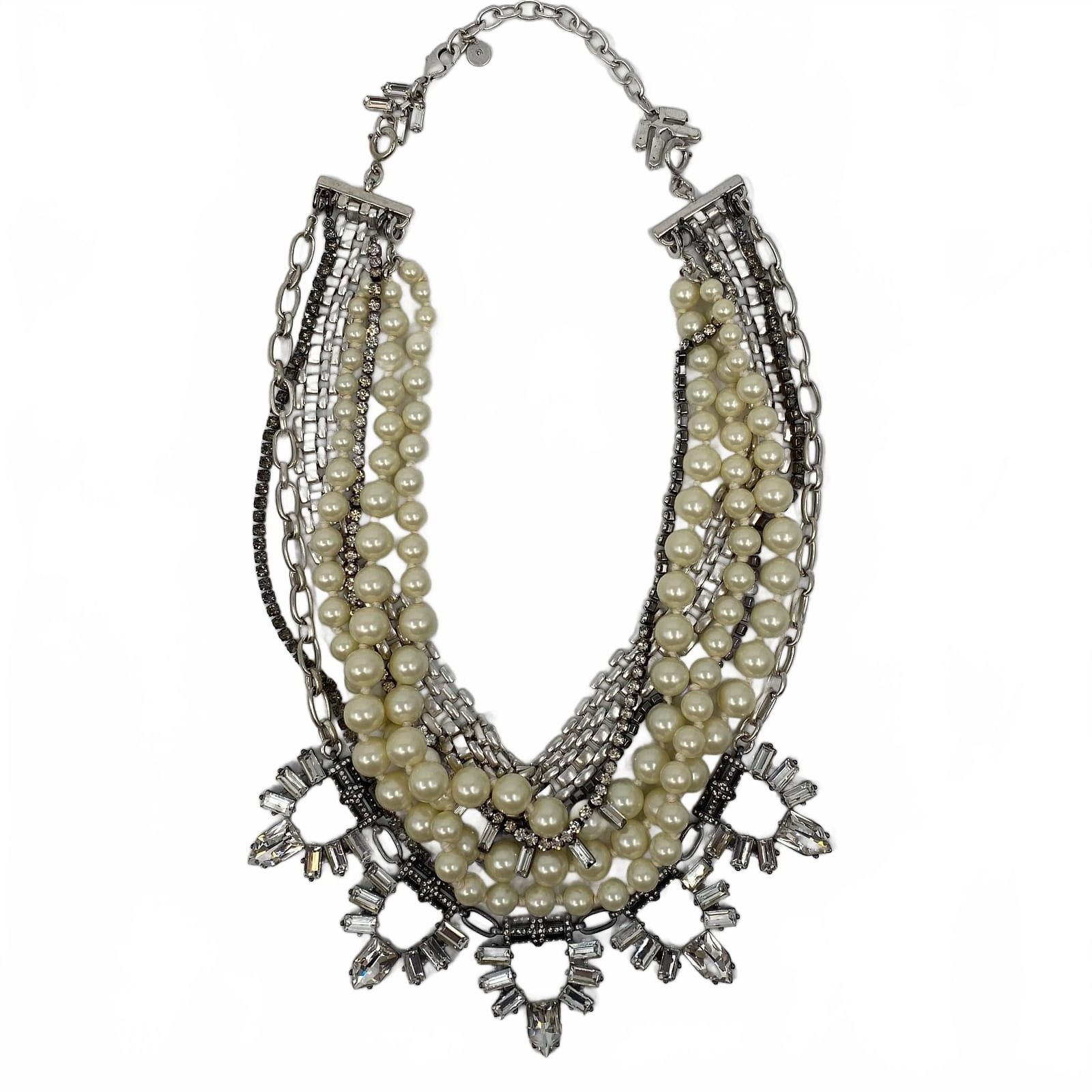 Stella & Dot Silver Cream Faux Pearl Layered Necklace