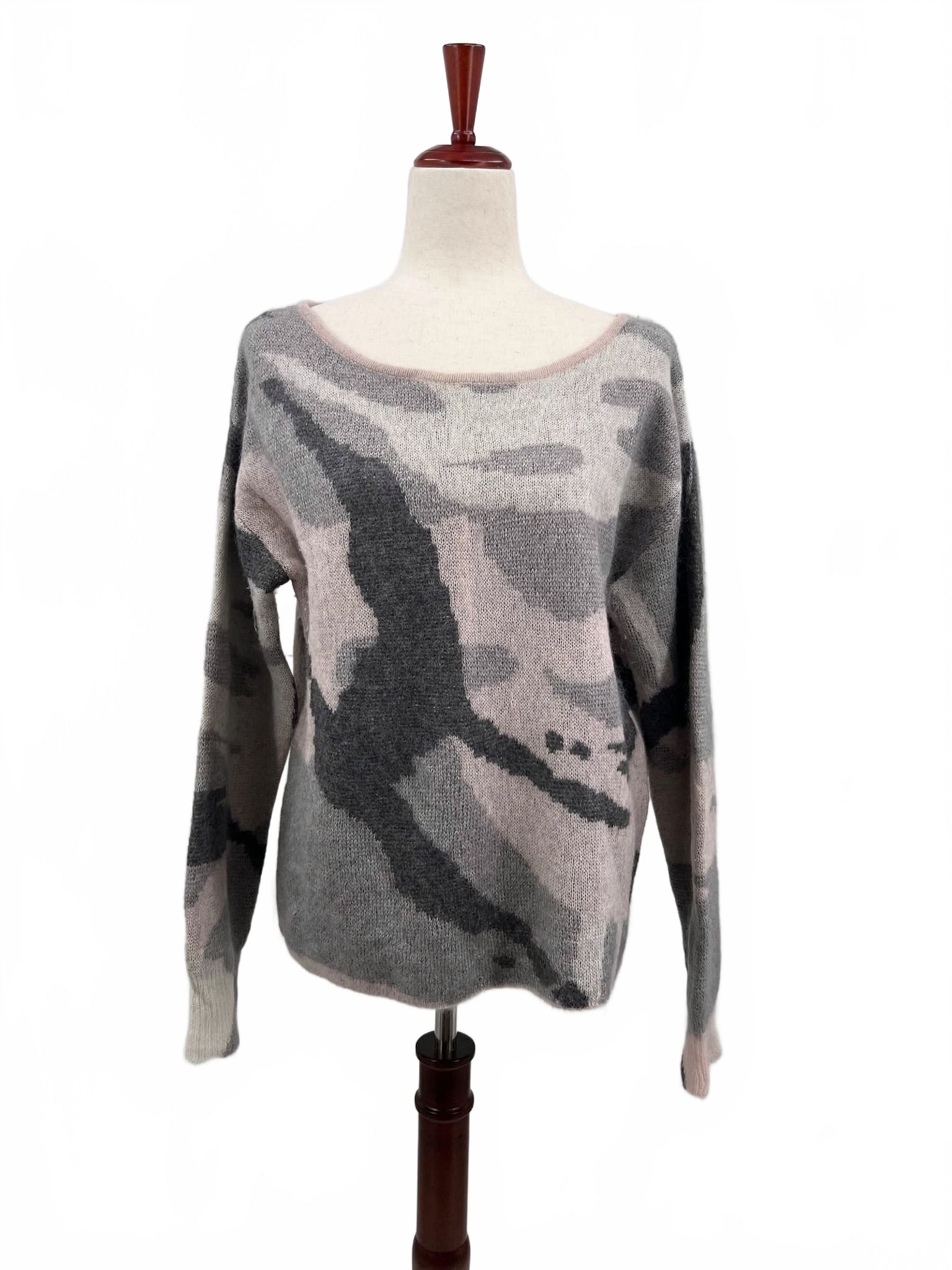 rag & bone Gray Camouflage Merino Wool Pullover