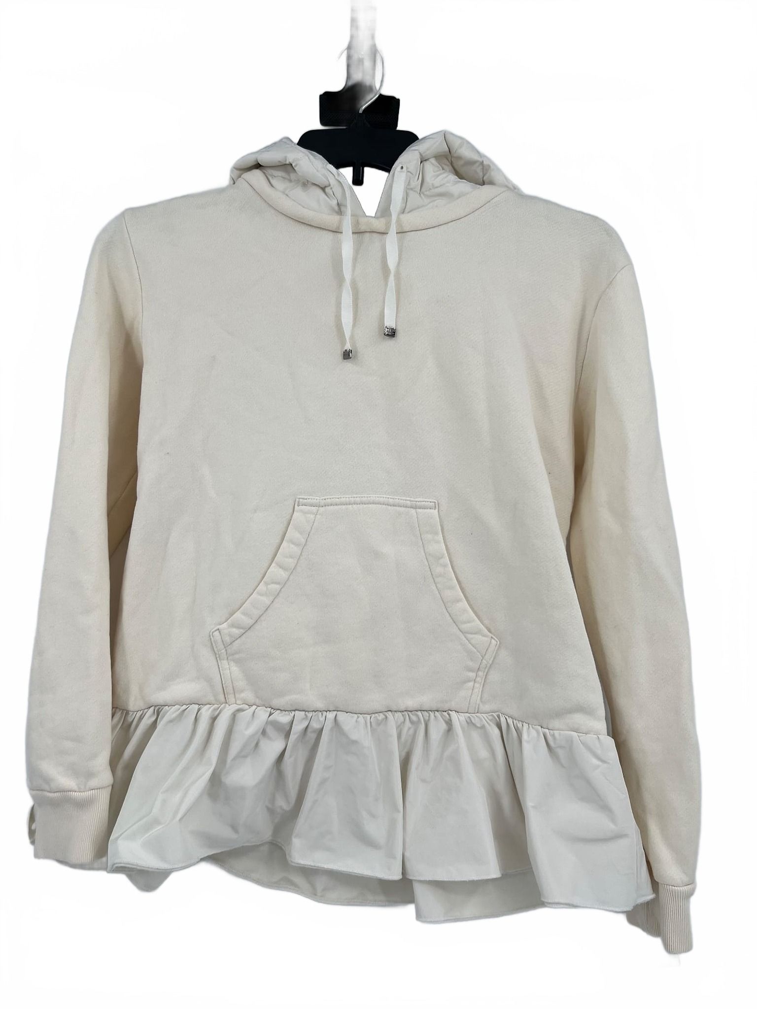 Moncler White Cream Ruffle Hem Hoodie