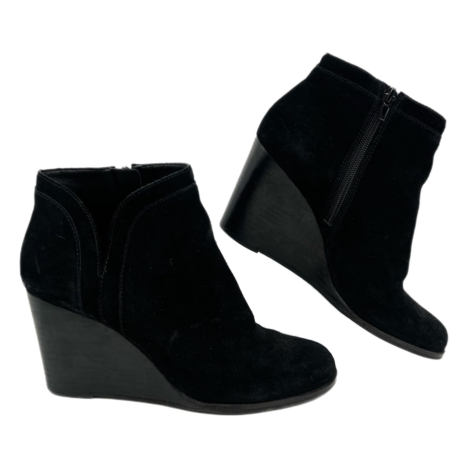 Lucky Brand Black Suede Wedge Ankle Boots