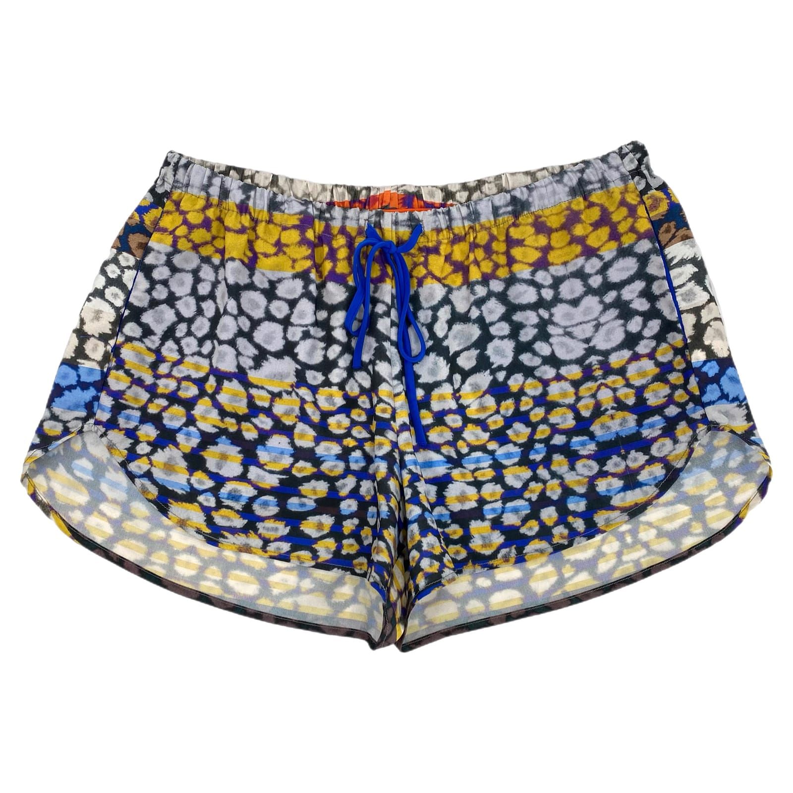 Clover Canyon Blue Yellow Abstract Print Silk Shorts
