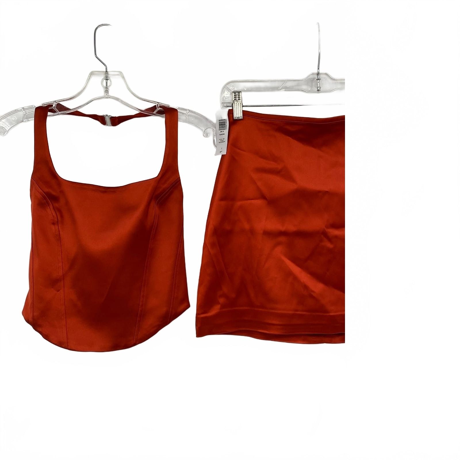 Wilfred Red Orange Satin Halter Top and Mini Skirt Set