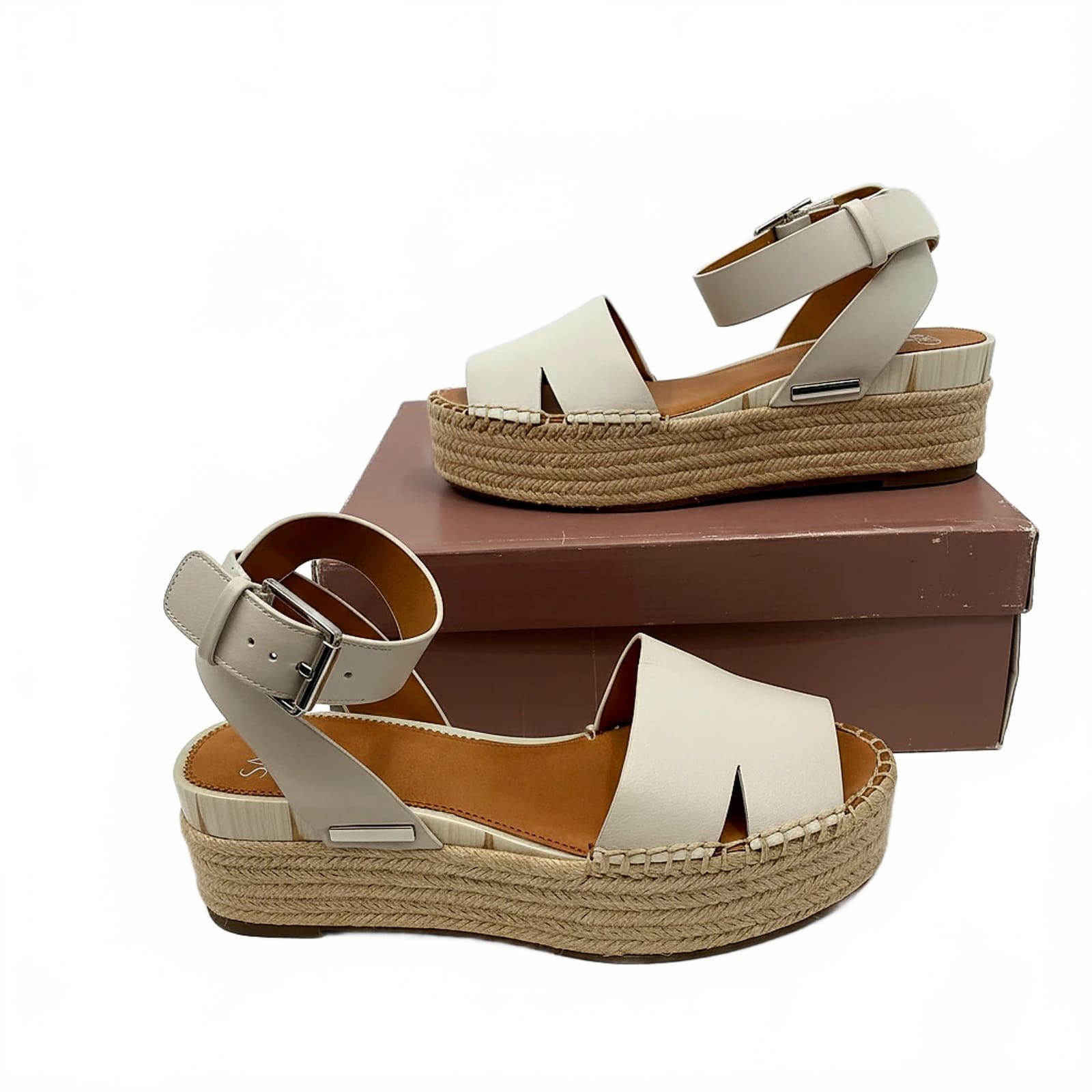 Franco Sarto Beige Leather Espadrille Sandals