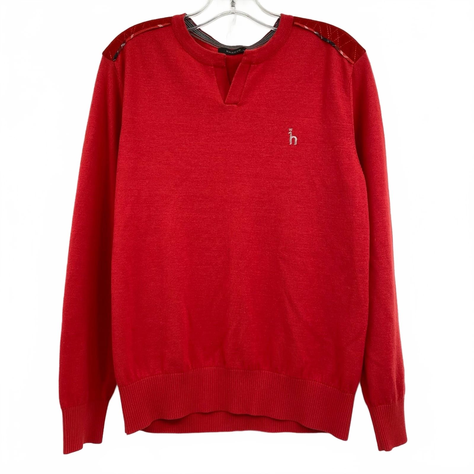 Hazzys Red Wool Blend V‑Neck Knit Sweater