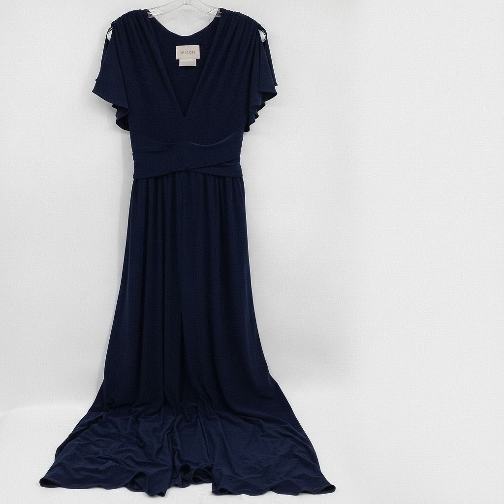BHLDN Navy Blue Mendoza Jersey Ruched Flutter Sleeve Maxi Dress